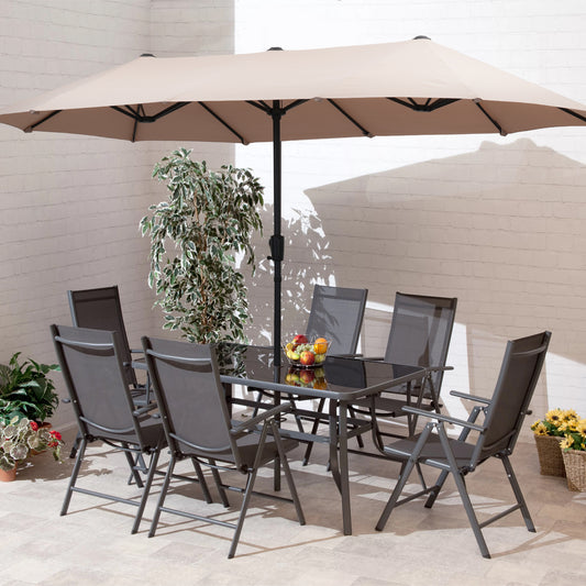 Autlaycil 13 ft Rectangle Patio Umbrella with Crank, Outdoor Market Umbrella (Khaki)