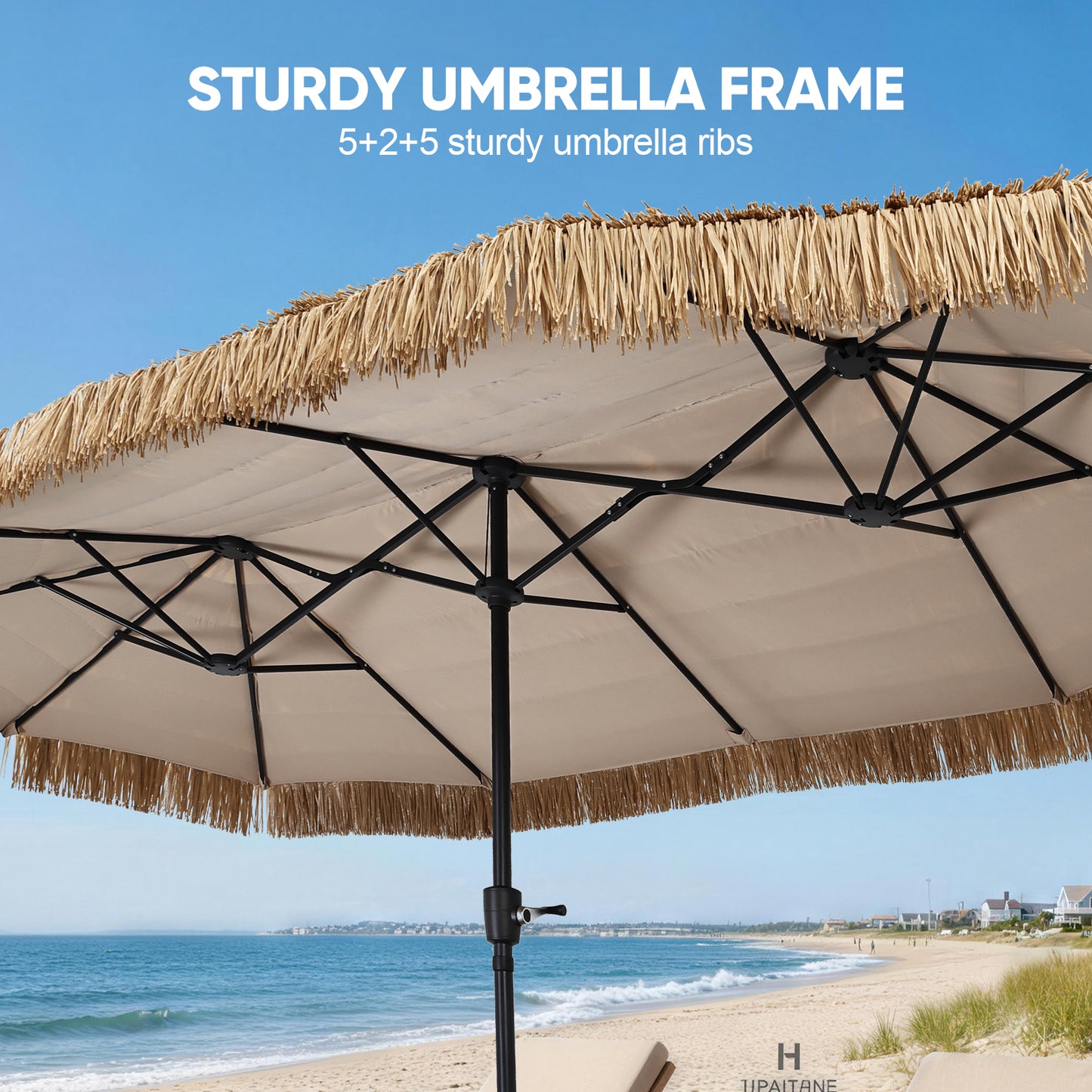 Autlaycil 13 ft Hula Tiki Patio Umbrella with Base, Hawaiian Style, Pool, Patio, Beach