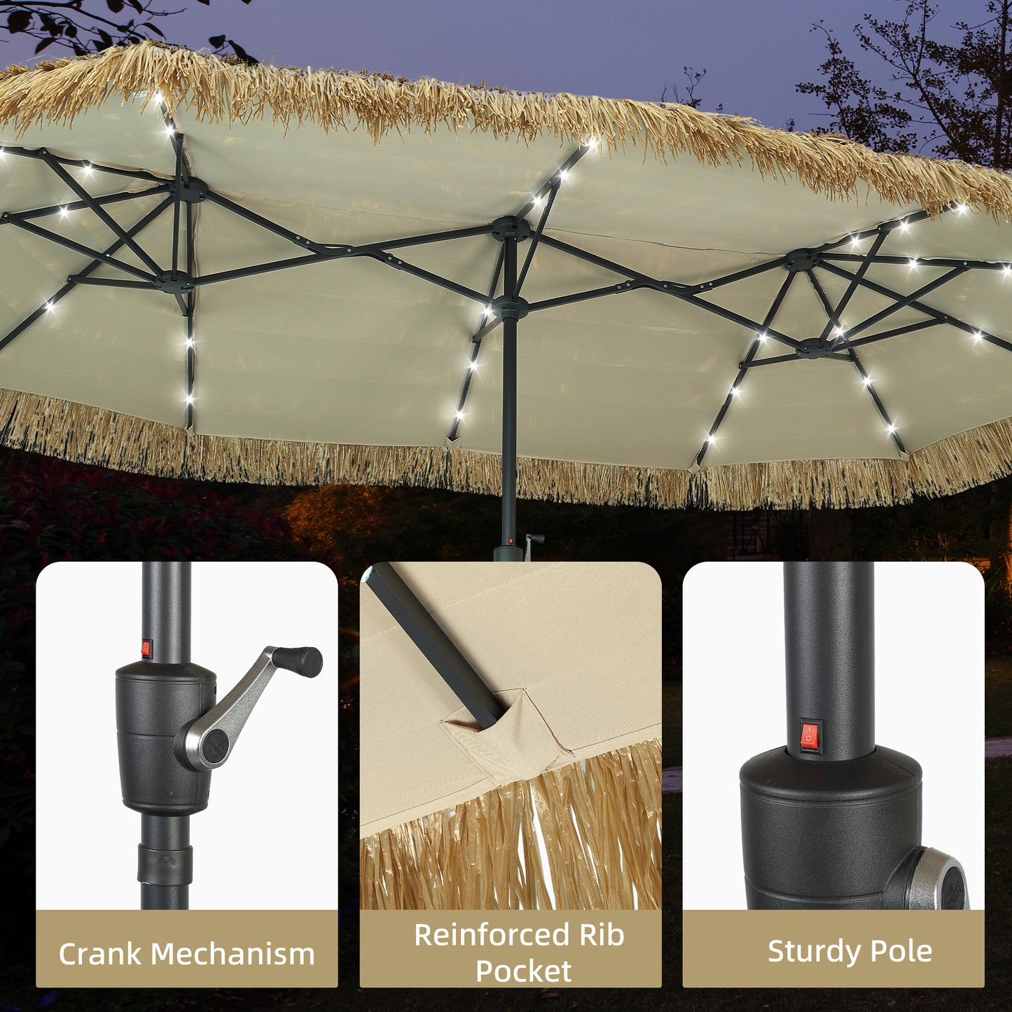 Autlaycil 13 ft Hula Tiki Patio Umbrella and 36 Lights, Hawaiian Style, Pool, Patio, Beach
