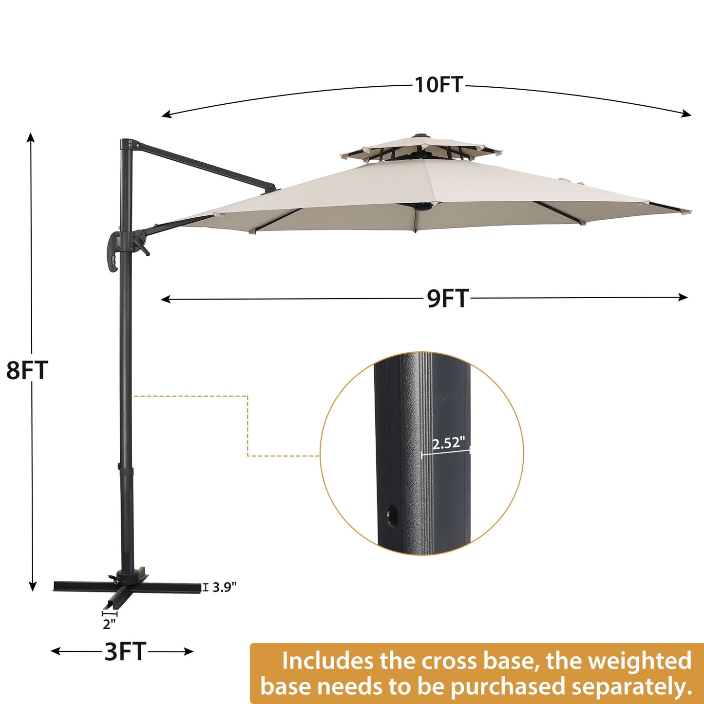 Autlaycil 10 FT Aluminum Offset Outdoor Cantilever Umbrella with 360-degree Rotation, 2-Tier Patio Umbrella, White