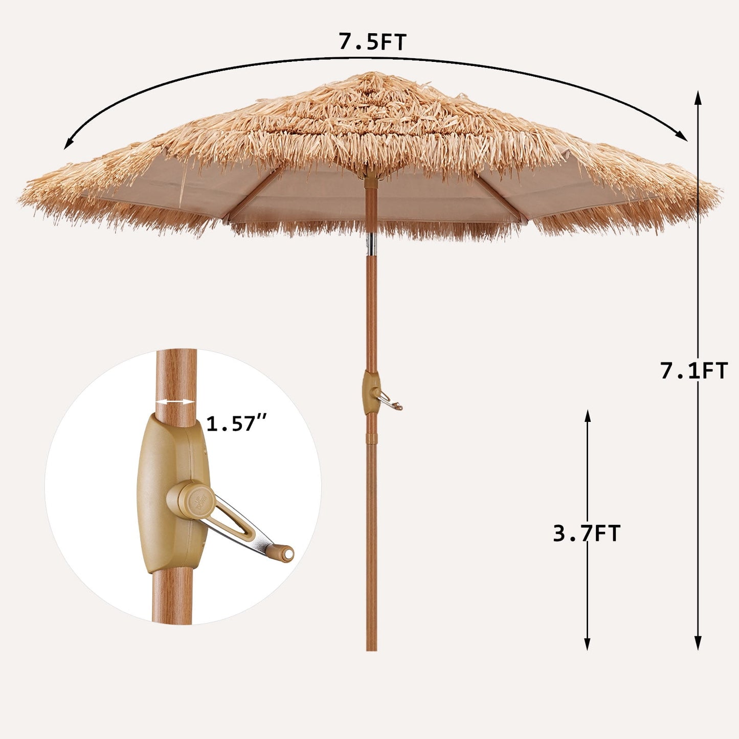 Autlaycil 7.5 ft Hula Tik Patio Umbrella and Base, Plastic Straw, Waterproof UV Protection, for Outdoor, Pool, Beach, Garden