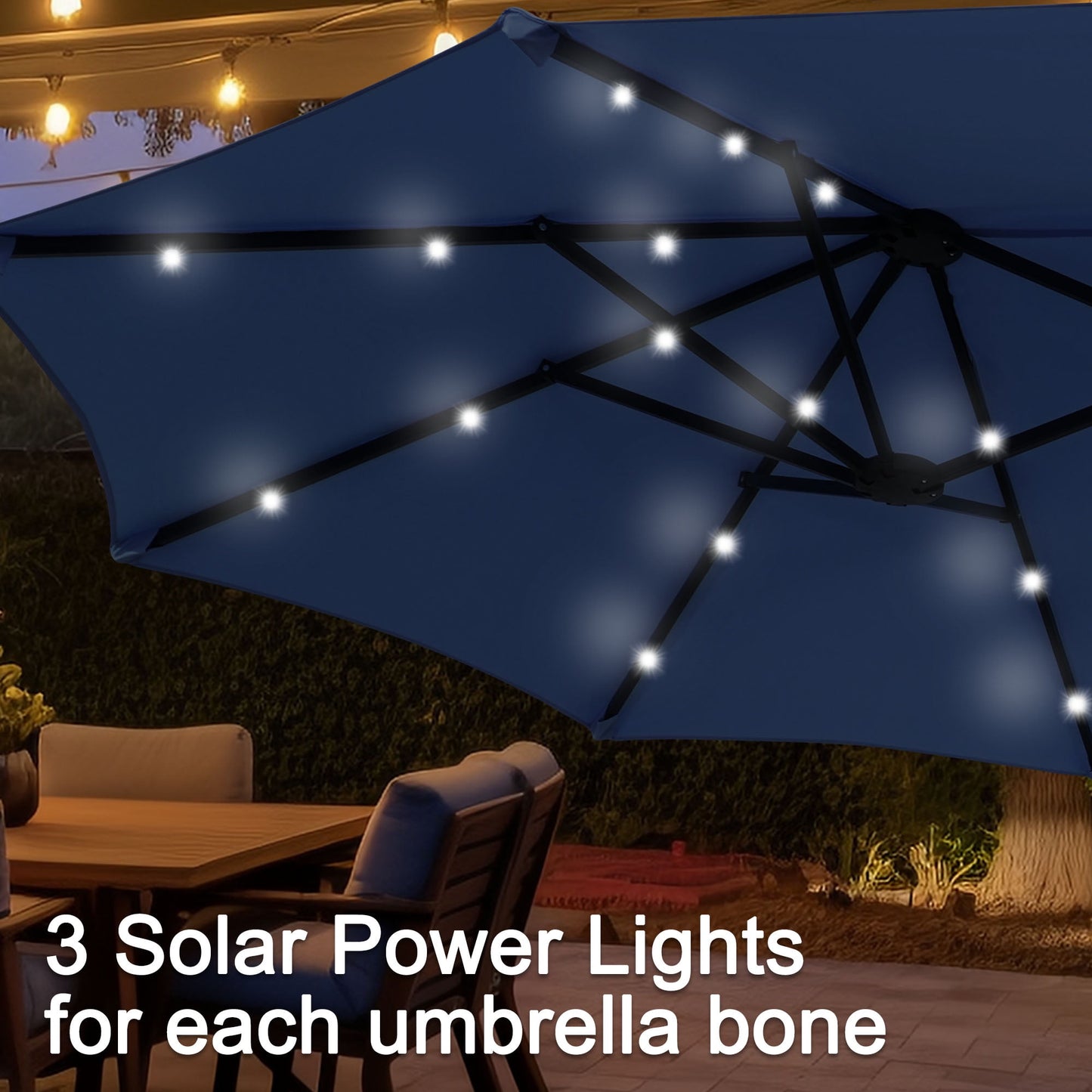 Autlaycil 13 ft Rectangle Patio Umbrella with Umbrella Base 36 LED lights for Market Patio Solar Umbrella (Navy Blue)