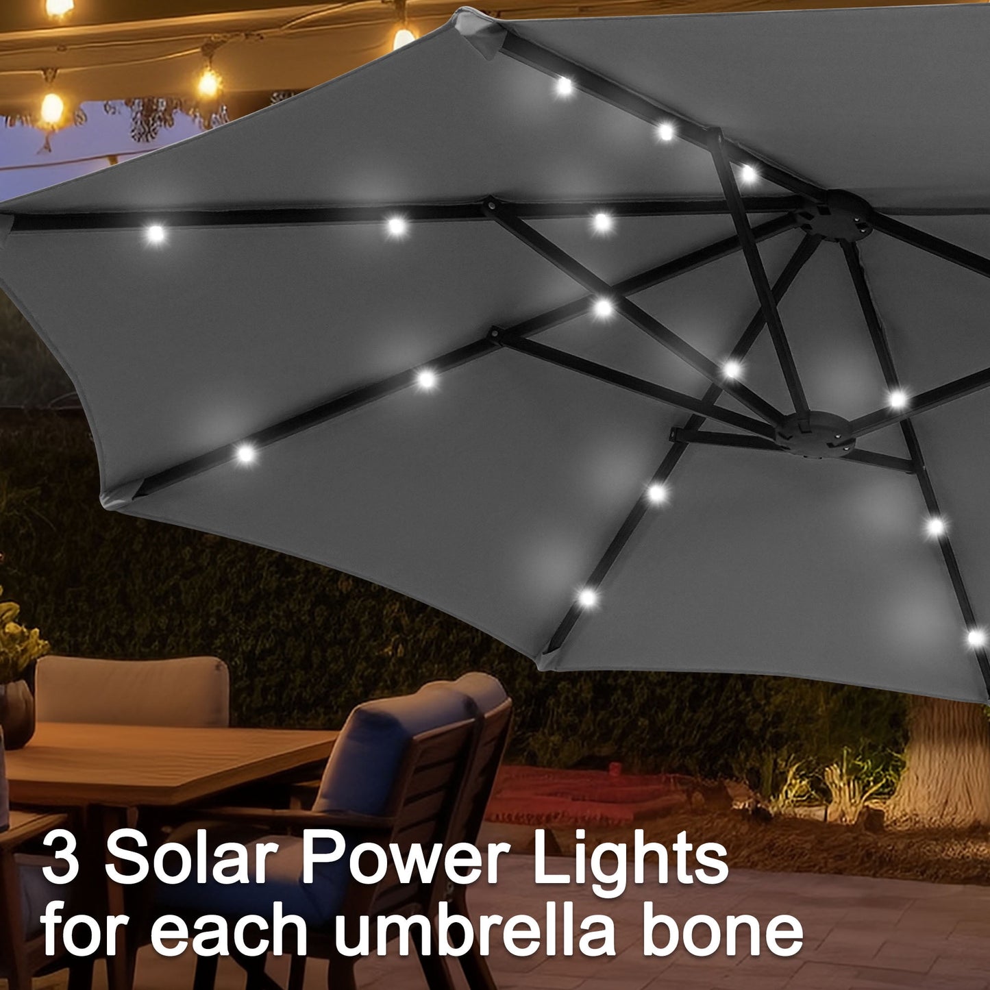 Autlaycil 13 ft Rectangle Patio Umbrella with Umbrella Base 36 LED lights for Market Patio Solar Umbrella (Grey)