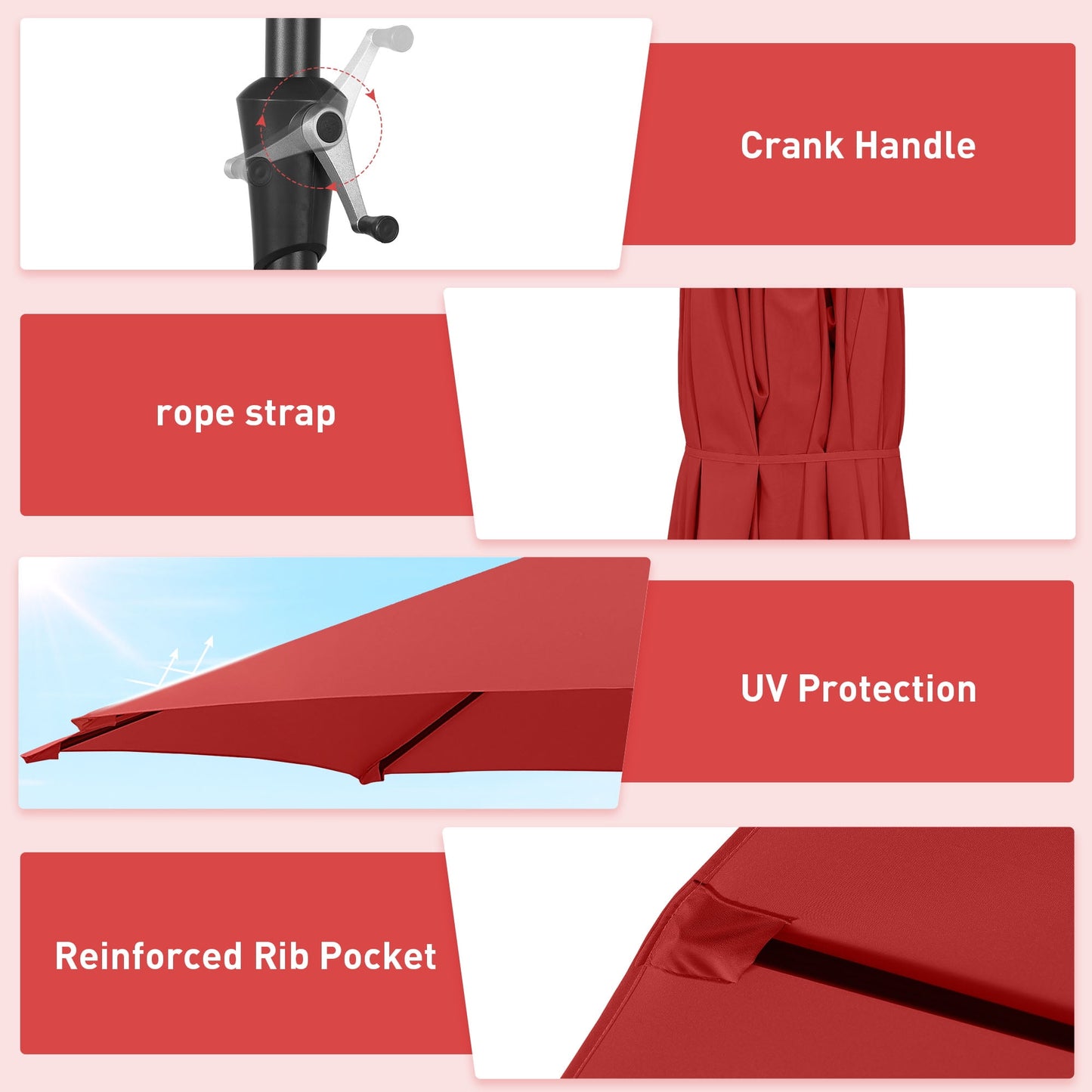 Autlaycil 15 ft Rectangle Patio Umbrella with Umbrella Base, Crank, Outdoor Market Umbrella (Red)