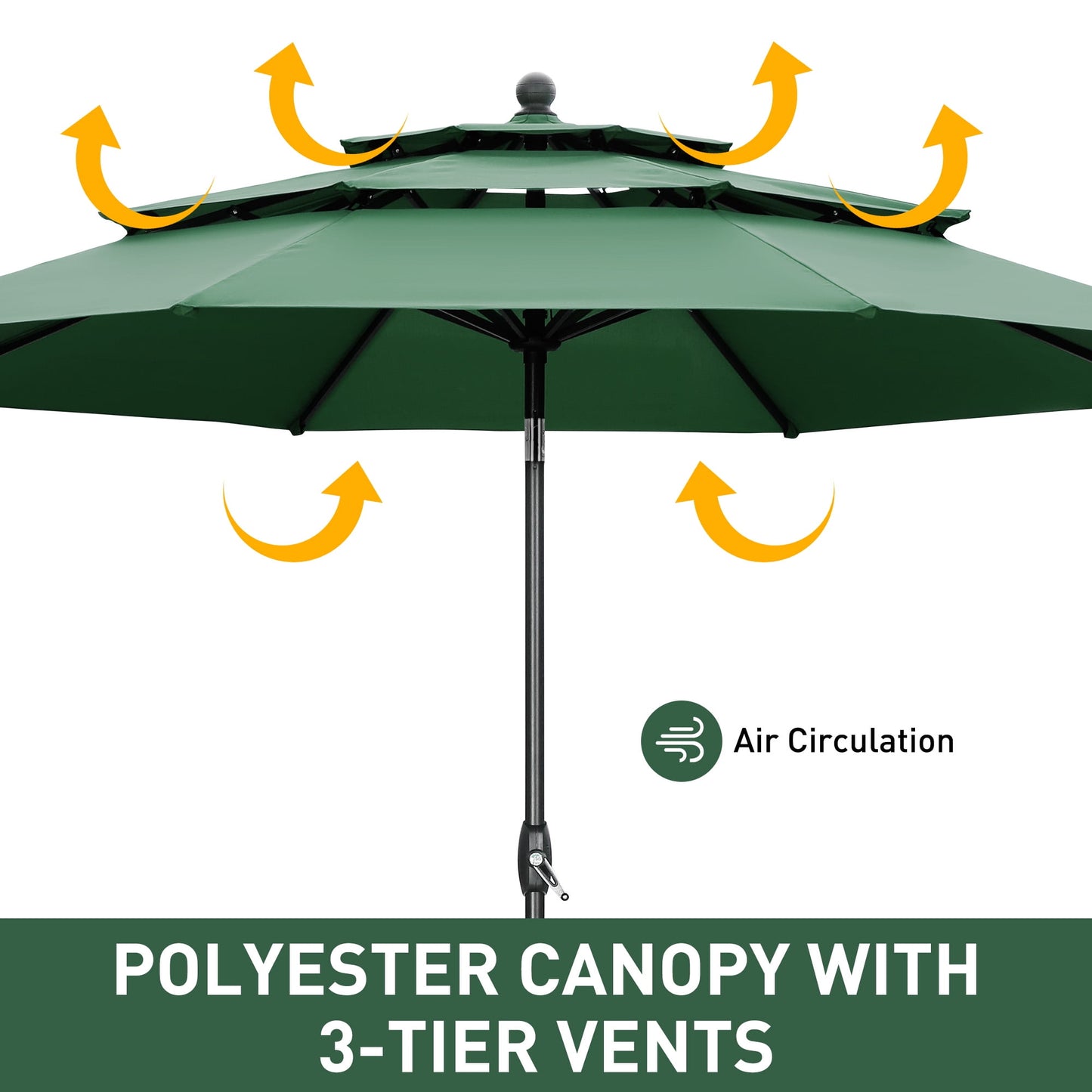 Autlaycil 10 ft Patio Umbrella with Base 3 Tiers Adjustable Outdoor Market Umbrella with Crank for Beach Pool (Green)