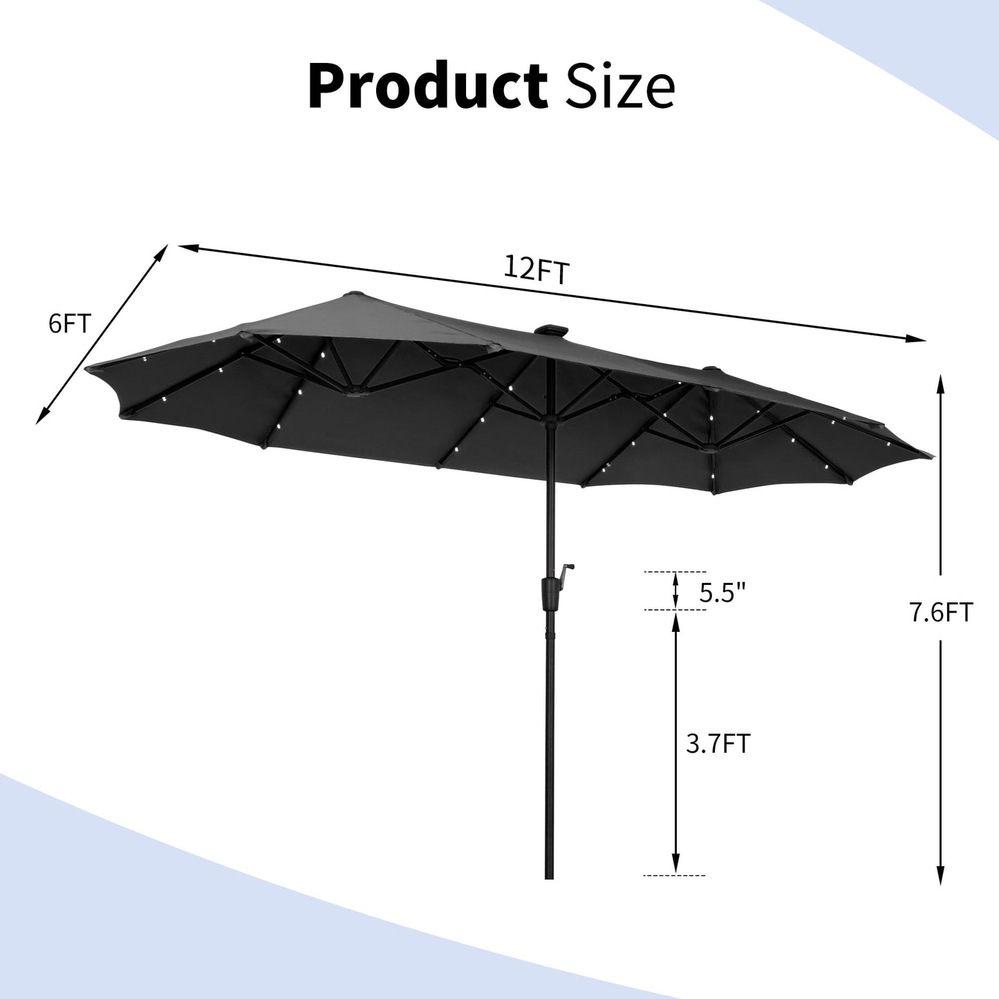 Autlaycil 13 Ft Solar LED Patio Umbrella, 36 Solar Powered LED Lights & Crank System for Garden, Deck, Poolside, Patio, Black