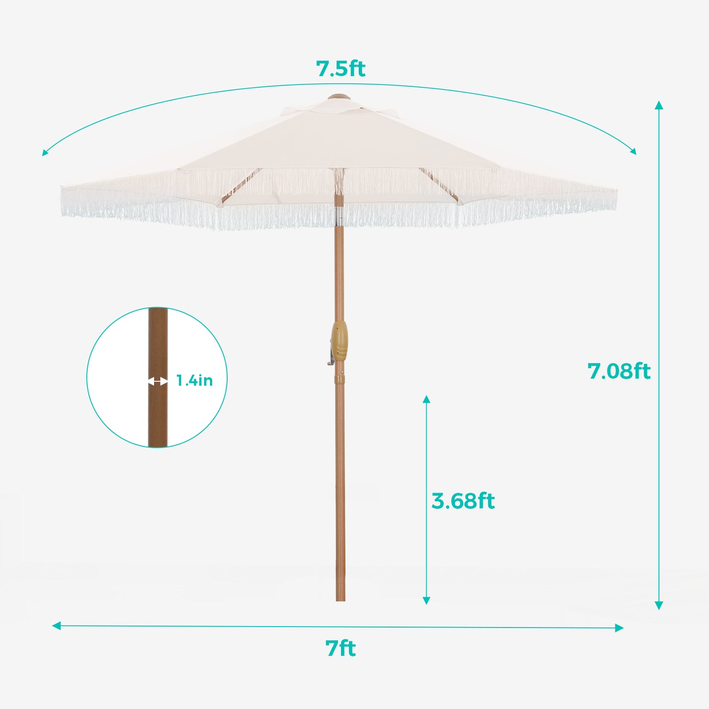 Autlaycil 7.5 ft Fringe Patio Umbrella for Beach, Pool, Adjustable Outdoor Market Umbrellas,Tassel Stylish - Beige