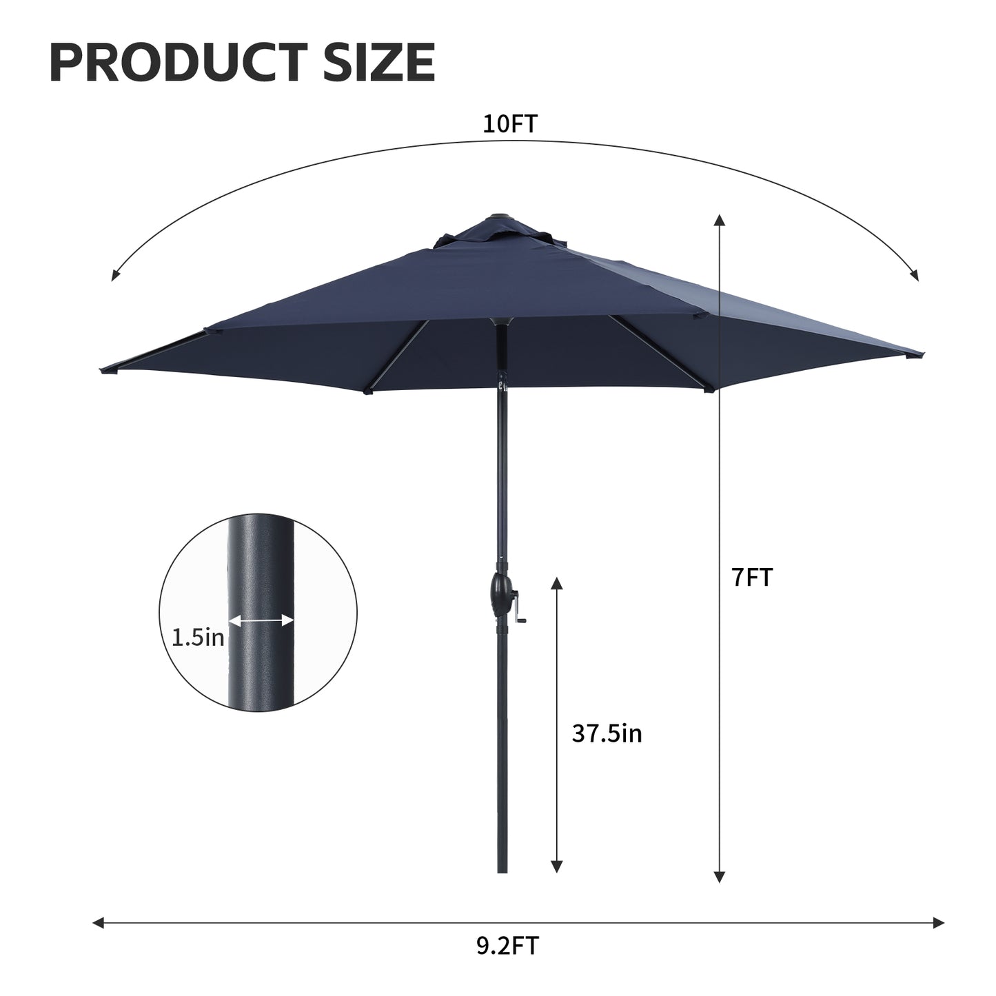 Autlaycil 10ft Navy Blue Patio Umbrella with 3-Tier Windproof Stable Frame, Spider-arm Structure for Pool, Yard, Garden, Deck, Outdoor