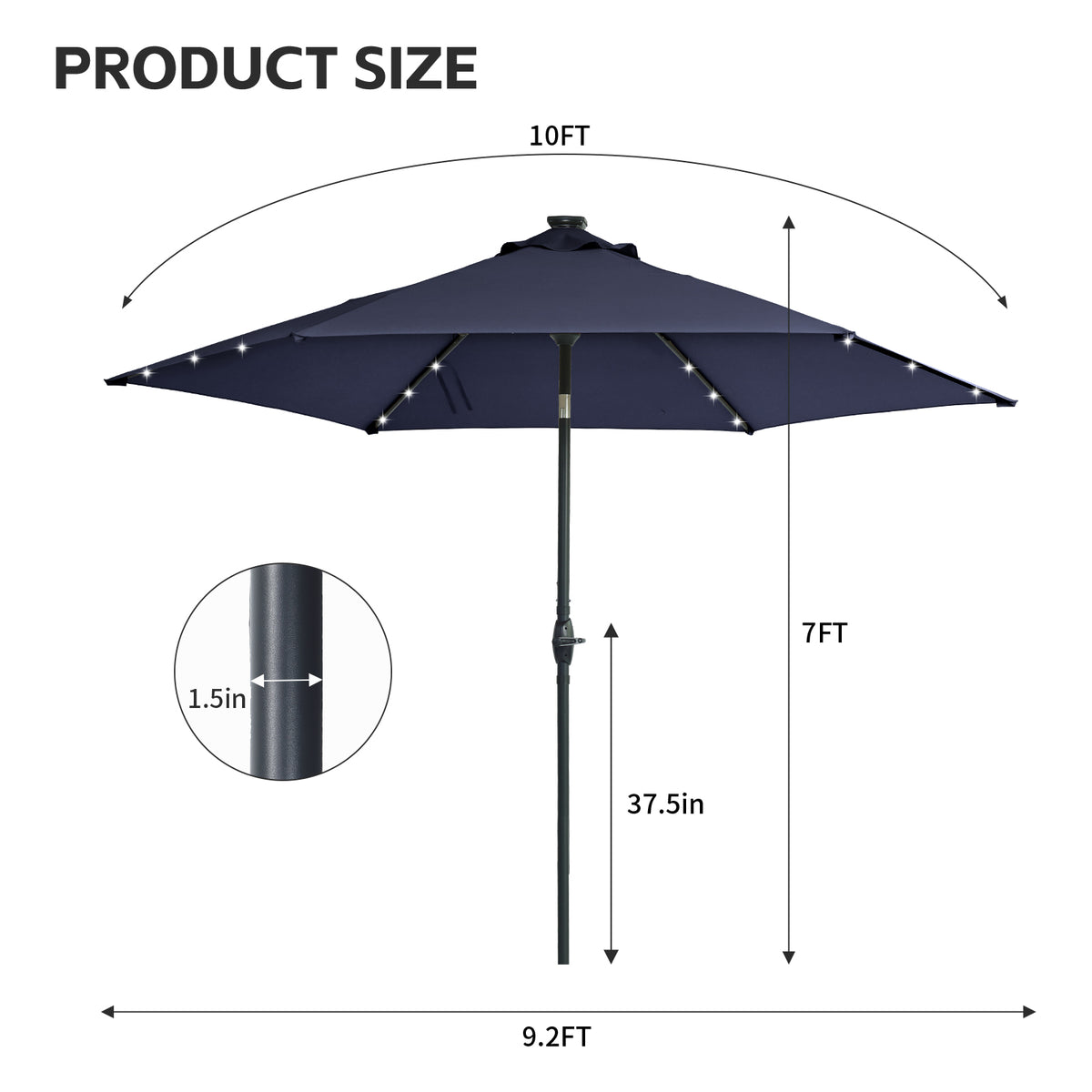 Autlaycil 10ft Navy Blue Solar Patio Umbrella with Lights, 3-Tier Windproof Stable Frame, Spider-arm Structure for Pool, Yard, Garden, Deck, Outdoor
