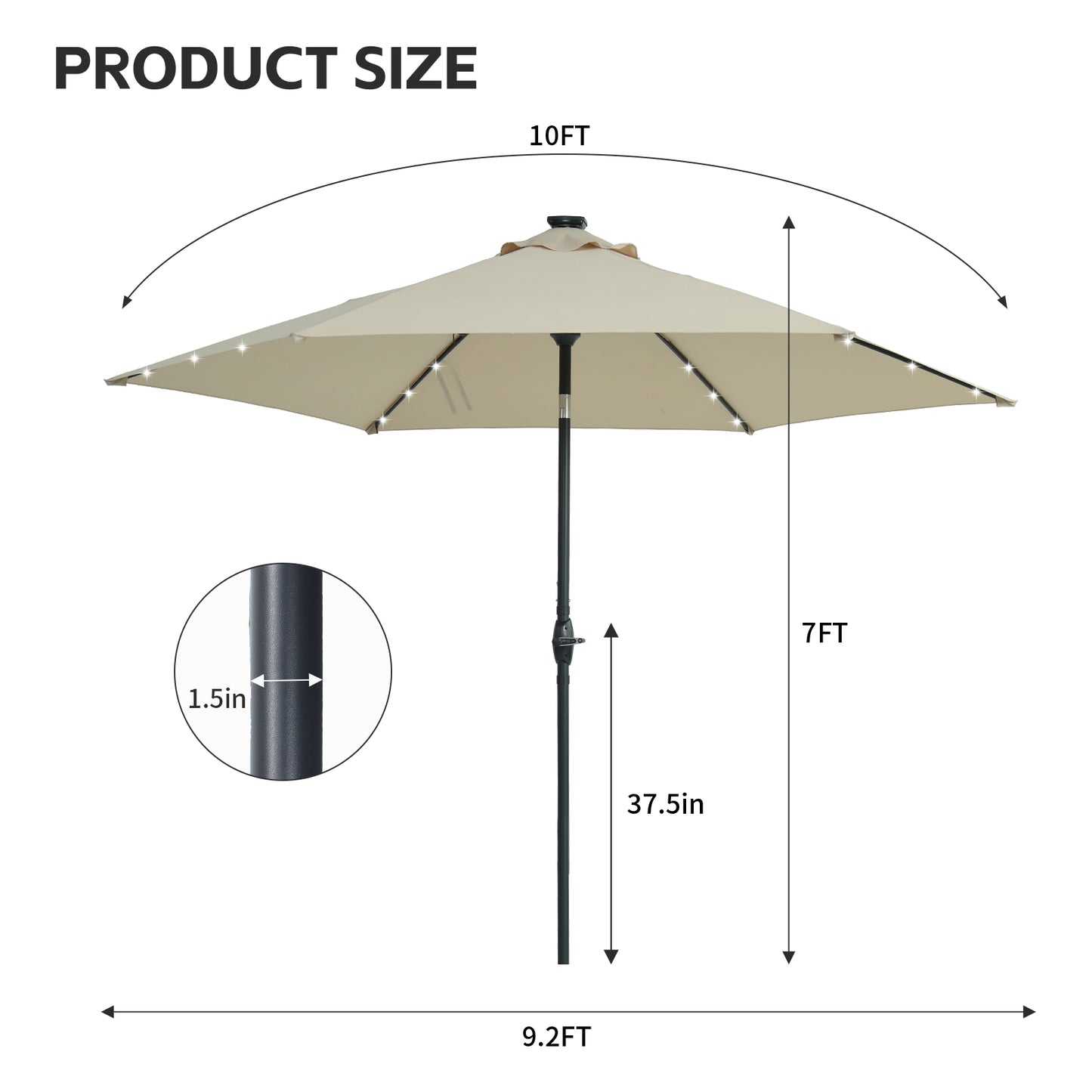 Autlaycil 10ft Beige Solar Patio Umbrella with Lights, 3-Tier Windproof Stable Frame, Spider-arm Structure for Pool, Yard, Garden, Deck, Outdoor