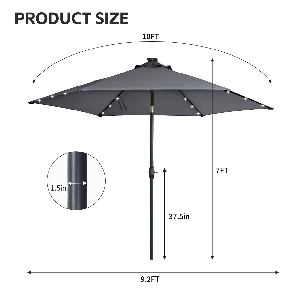 Autlaycil 10ft Gray Solar Patio Umbrella with Lights, 3-Tier Windproof Stable Frame, Spider-arm Structure for Pool, Yard, Garden, Deck, Outdoor