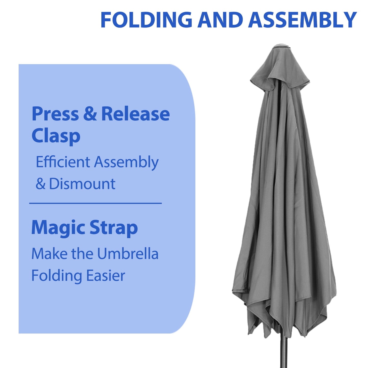 Autlaycil 9ft Outdoor Patio Umbrella and 48 lbs Heavy Duty Water Suitable for Base Stand, Outdoor Market Umbrella with Tilting Crank and Base Included-Grey