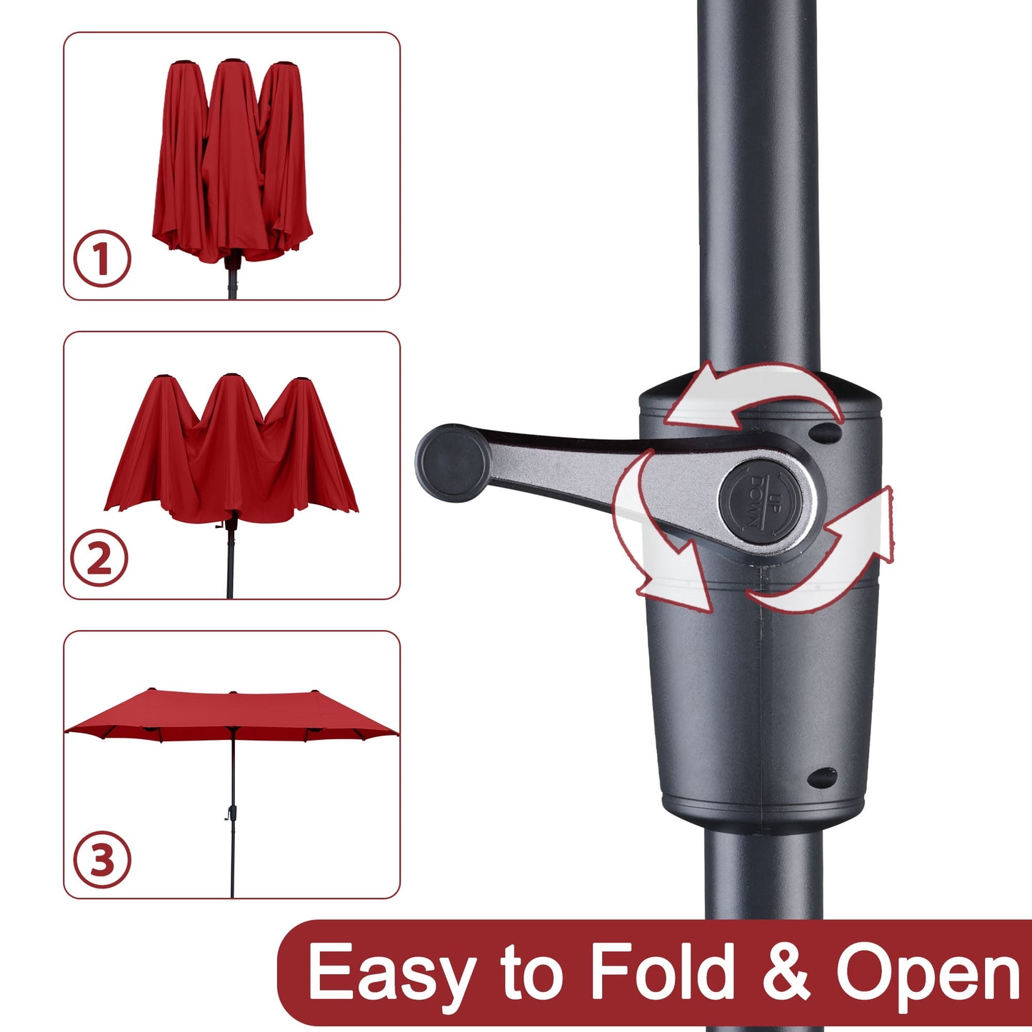 Autlaycil 13 ft Rectangle Patio Umbrella with Crank, Outdoor Market Umbrella with Umbrella Base (Red)