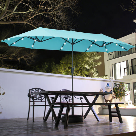Autlaycil 13ft Solar Patio Umbrella with 36 Solar Powered LED Lights and Crank System for Garden, Deck, Poolside, Outdoor - Blue
