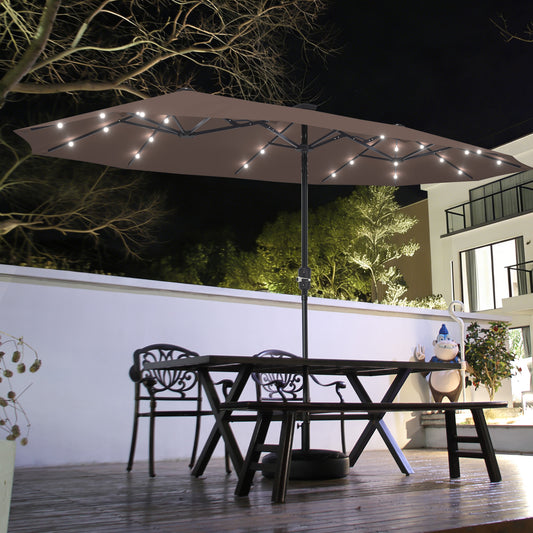 Autlaycil 13ft Solar Patio Umbrella with 36 Solar Powered LED Lights and Crank System for Garden, Deck, Poolside, Outdoor - Coffee