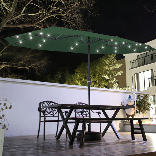 Autlaycil 13ft Solar Patio Umbrella with 36 Solar Powered LED Lights and Crank System for Garden, Deck, Poolside, Outdoor - Green