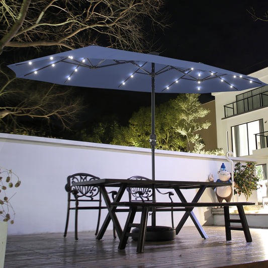 Autlaycil 13ft Solar Patio Umbrella with 36 Solar Powered LED Lights and Crank System for Garden, Deck, Poolside, Outdoor - Navy Blue