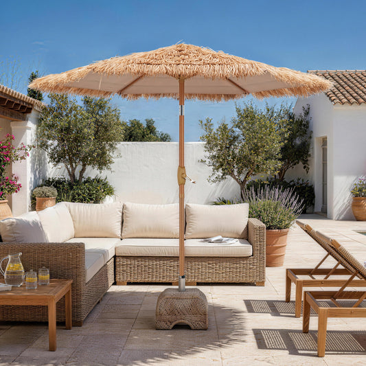 Autlaycil 7.5FT Grass Tiki Patio Umbrella Outdoor Table Umbrella with Push Button Tilt and Crank