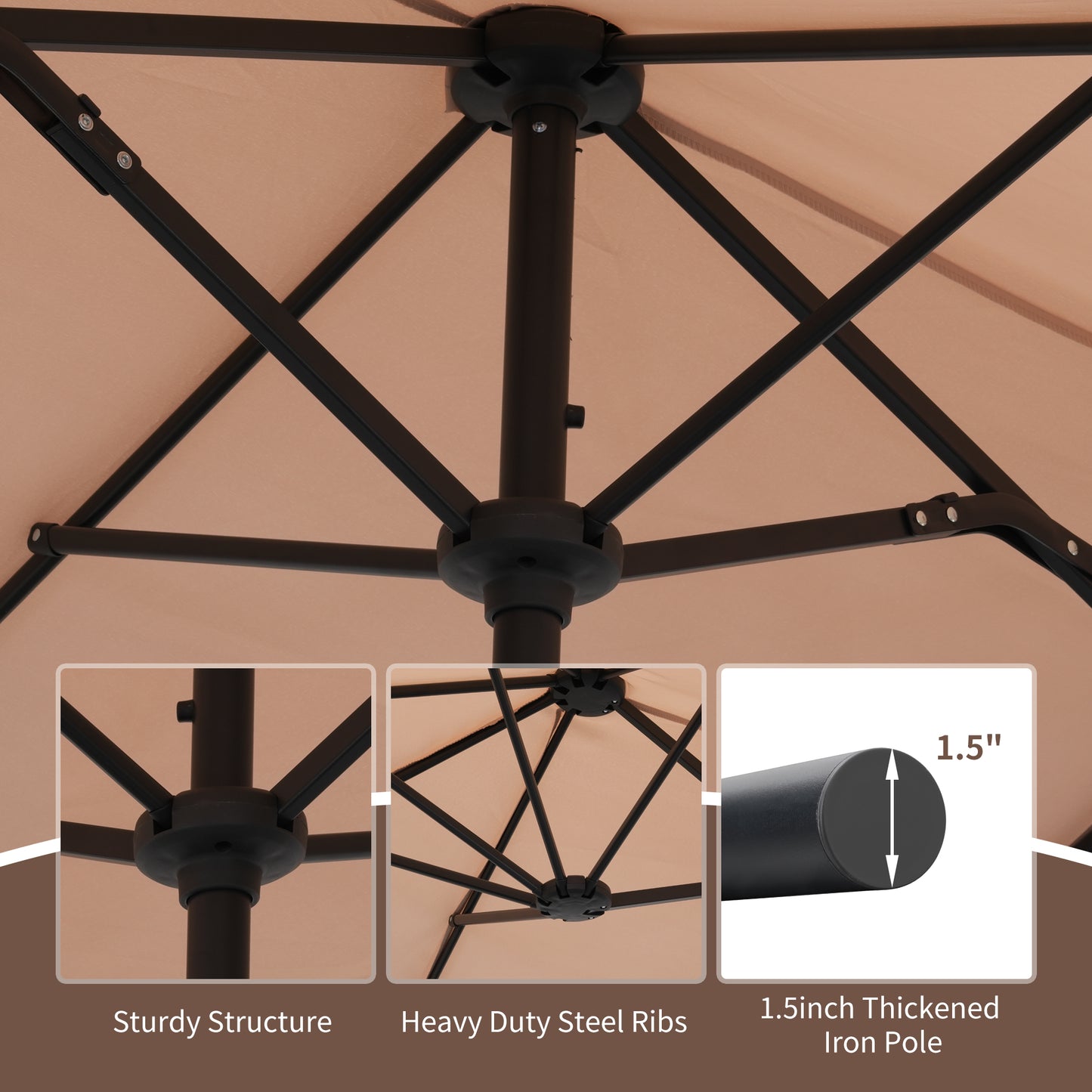 Autlaycil 13ft Patio Umbrella with Crank System and Sturdy Ribs, Sun Protection for Garden, Deck, Poolside, Outdoor - Beige