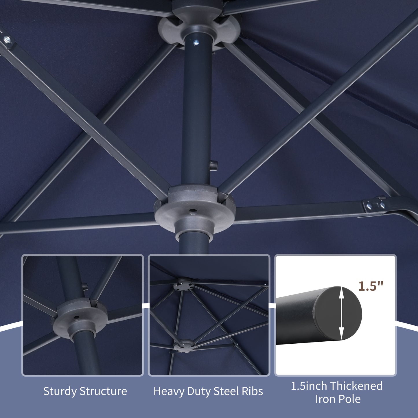 Autlaycil 13ft Patio Umbrella with Crank System and Sturdy Ribs, Sun Protection for Garden, Deck, Poolside, Outdoor - Navy Blue