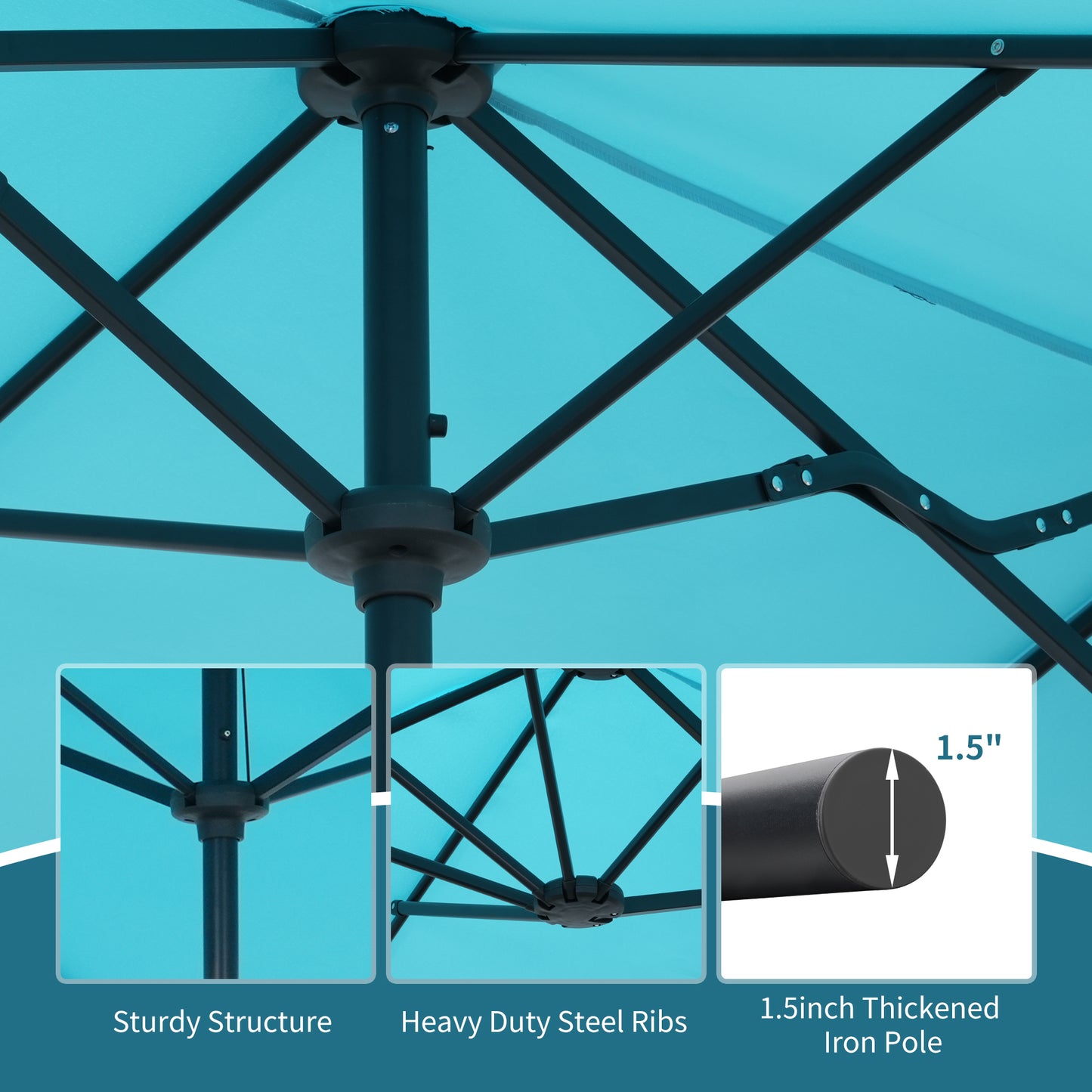 Autlaycil 13ft Patio Umbrella with Crank System and Sturdy Ribs, Sun Protection for Garden, Deck, Poolside, Outdoor - Blue