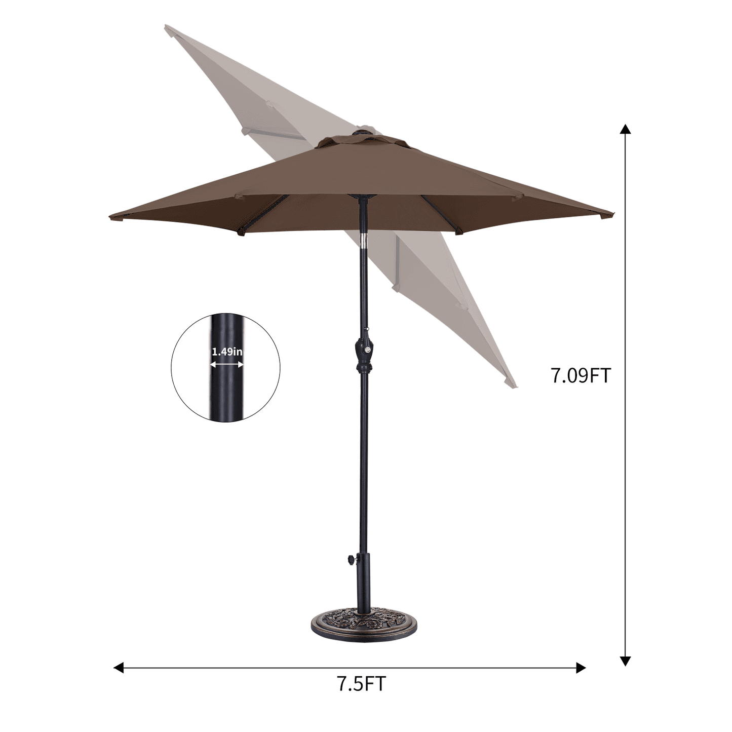 Autlaycil 7.5 ft Brown Patio Umbrella and Decorated Base, with Push Button Tilt and Crank for Beach, Pool, Outdoor