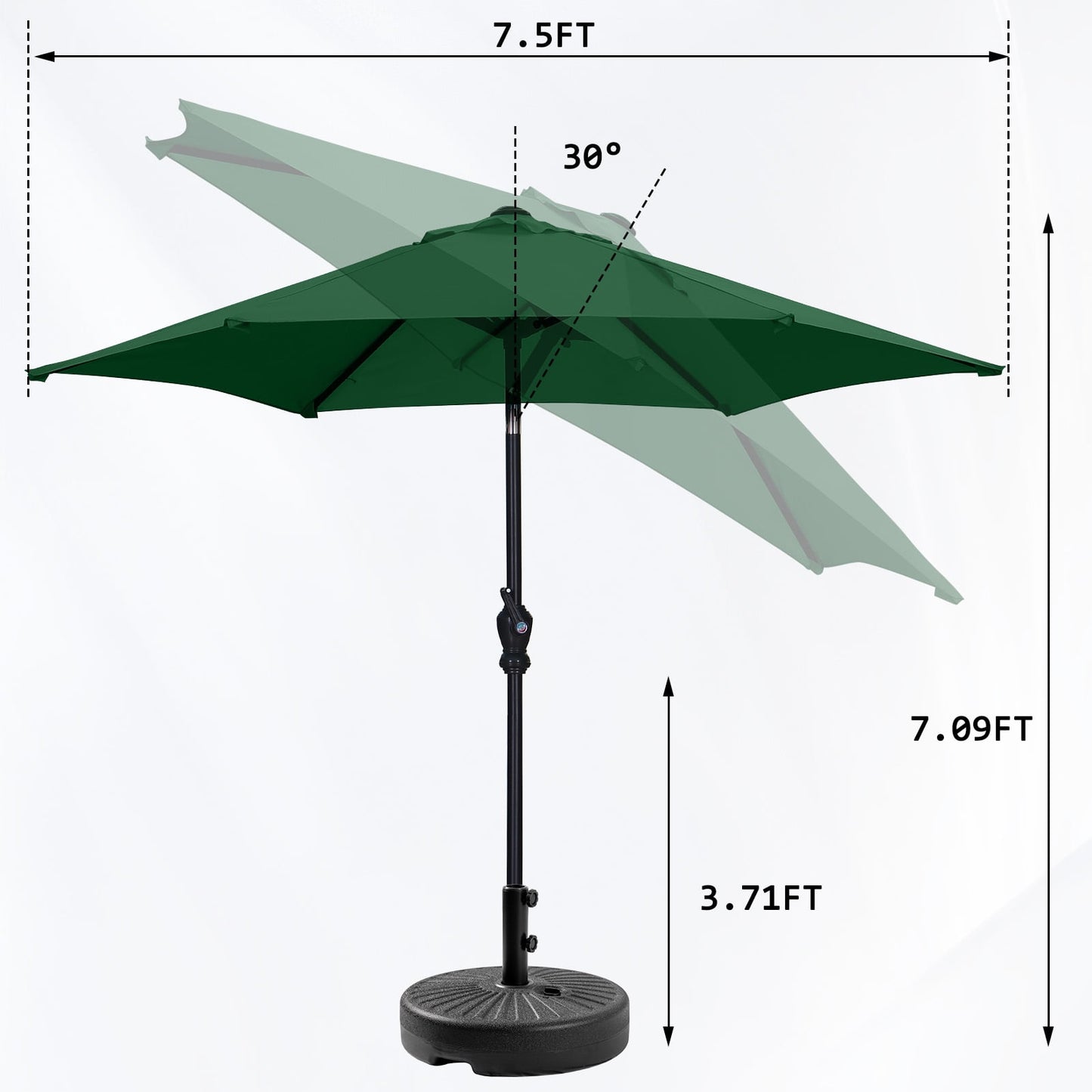 Autlaycil 7.5 FT Patio Umbrella and Matching Base, Push Button Tilt Market Umbrella, Crank and Sturdy Ribs for Garden, Deck, Backyard, Pool, Green