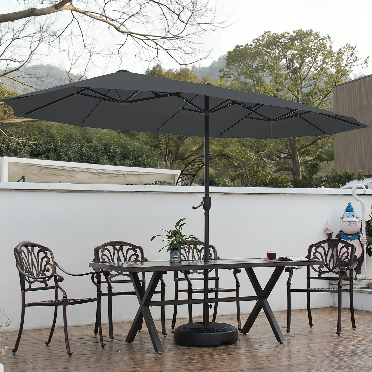 Autlaycil 13ft Patio Umbrella with Crank System and Sturdy Ribs, Sun Protection for Garden, Deck, Poolside, Outdoor - Black