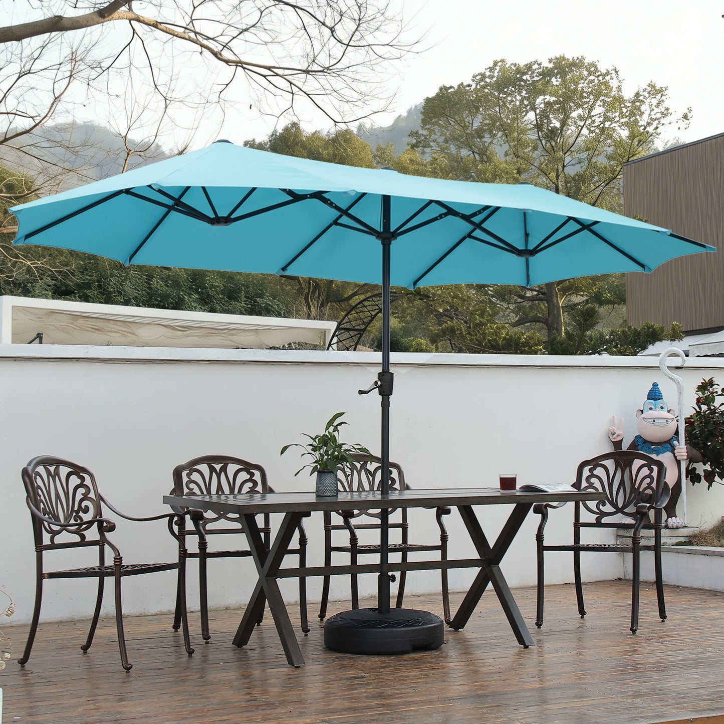 Autlaycil 13ft Patio Umbrella with Crank System and Sturdy Ribs, Sun Protection for Garden, Deck, Poolside, Outdoor - Blue