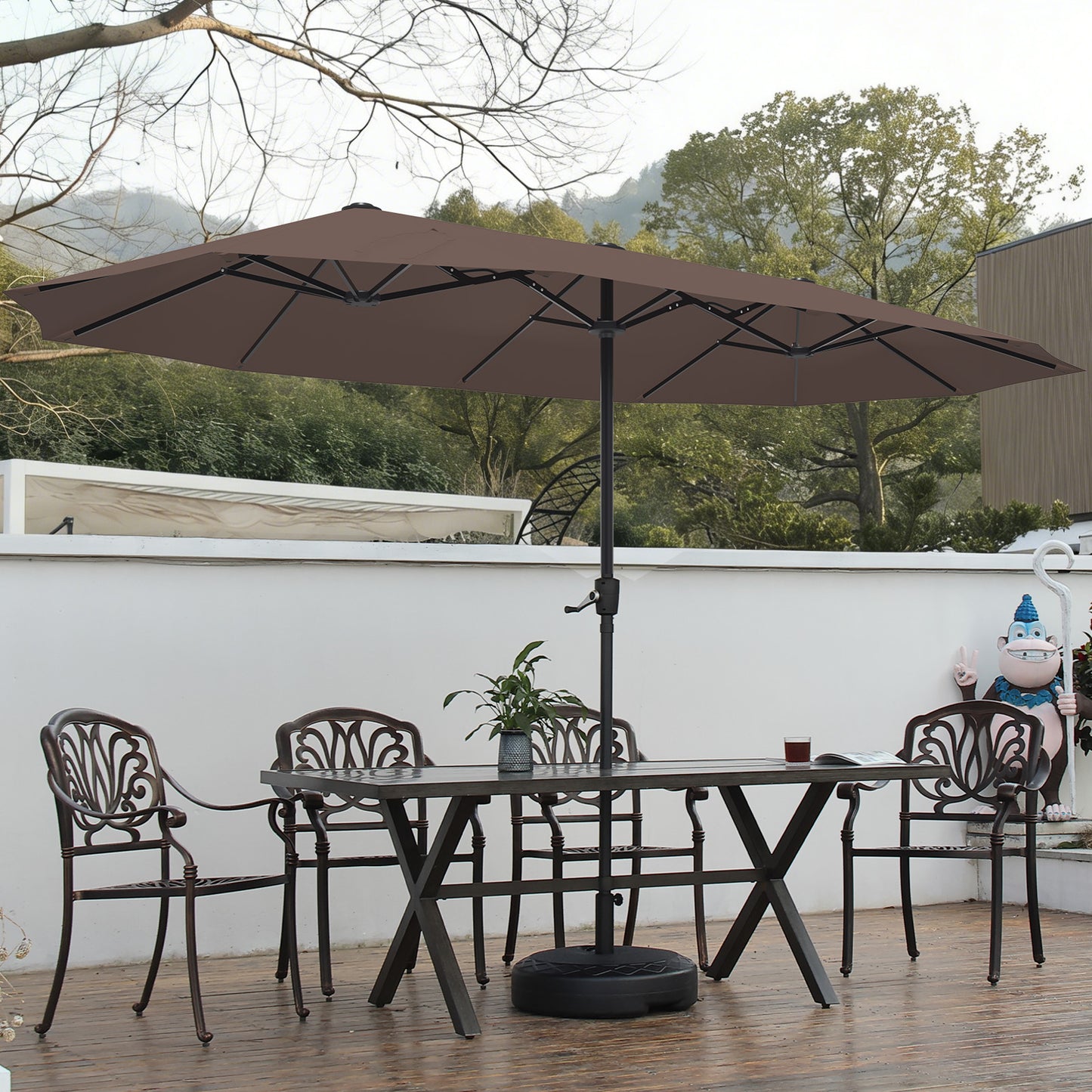 Autlaycil 13ft Patio Umbrella with Crank System and Sturdy Ribs, Sun Protection for Garden, Deck, Poolside, Outdoor - Brown