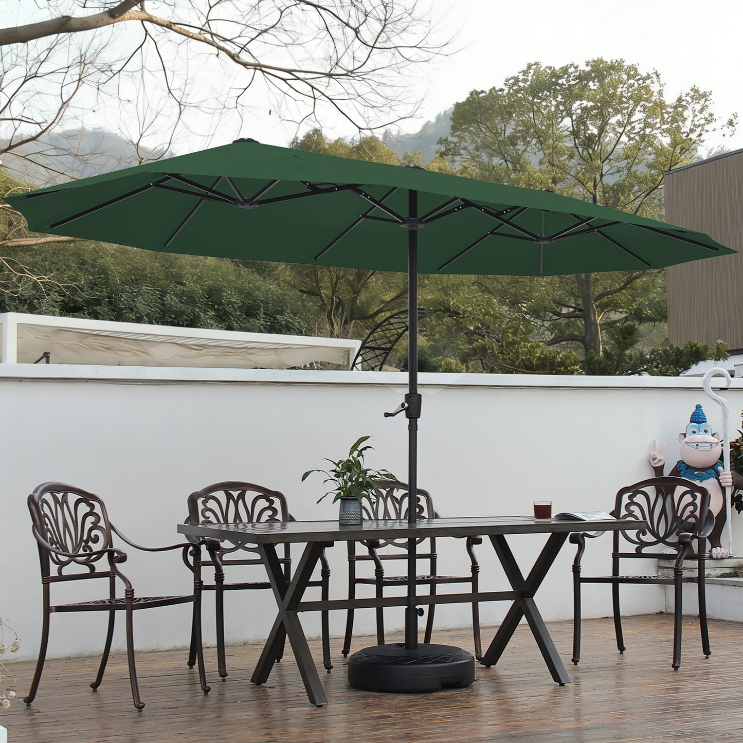 Autlaycil 13ft Patio Umbrella with Crank System and Sturdy Ribs, Sun Protection for Garden, Deck, Poolside, Outdoor - Green