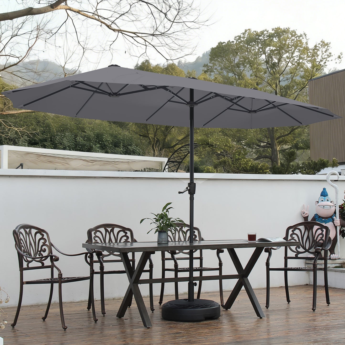 Autlaycil 13ft Patio Umbrella with Crank System and Sturdy Ribs, Sun Protection for Garden, Deck, Poolside, Outdoor - Gray