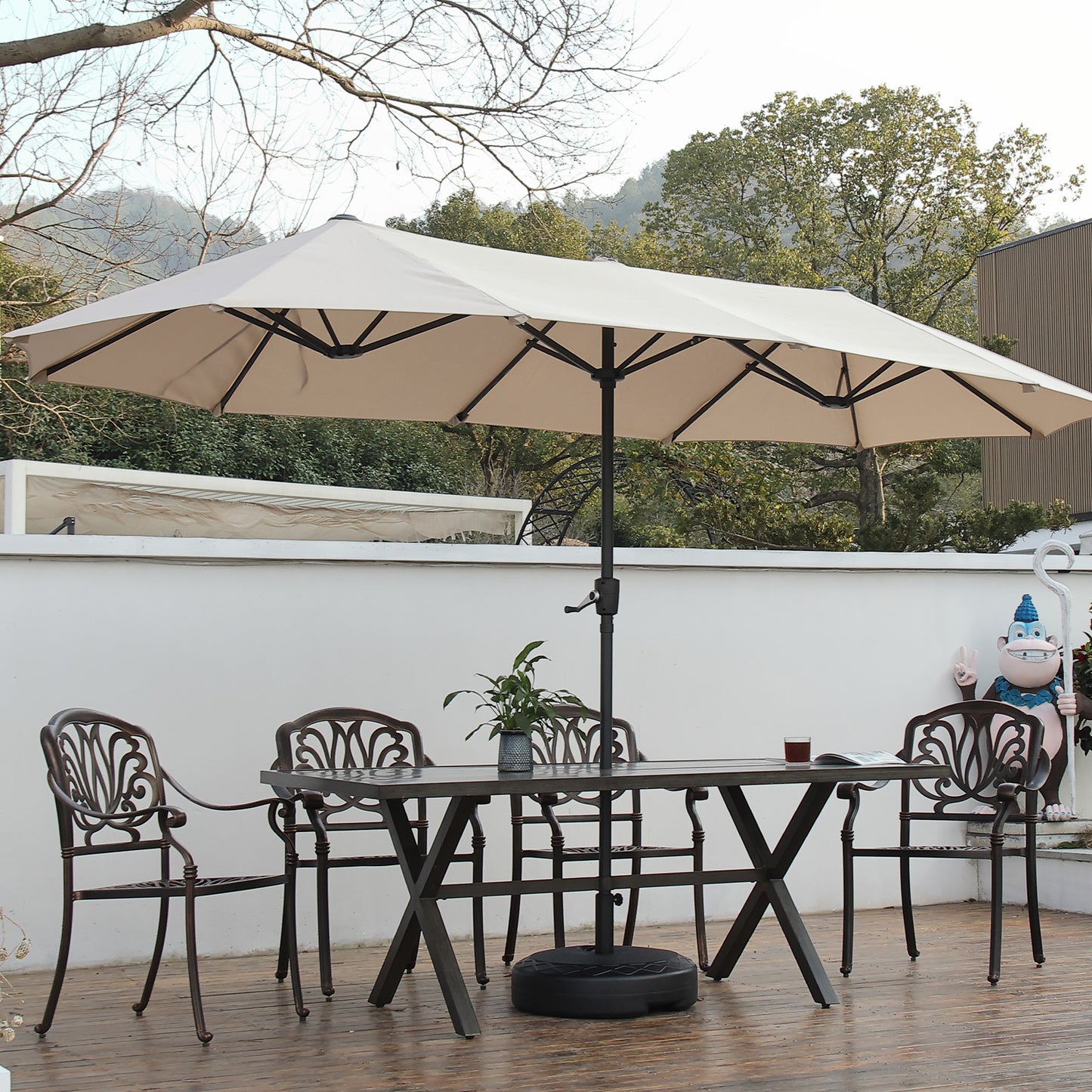 Autlaycil 13ft Patio Umbrella with Crank System and Sturdy Ribs, Sun Protection for Garden, Deck, Poolside, Outdoor - Beige