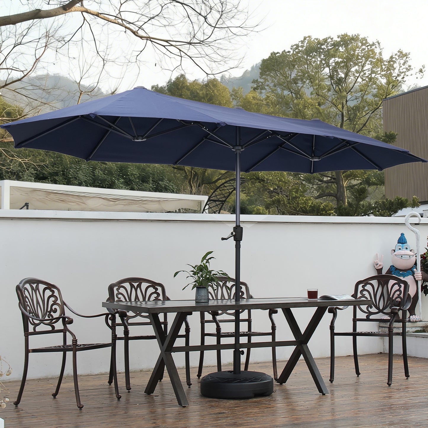 Autlaycil 13ft Patio Umbrella with Crank System and Sturdy Ribs, Sun Protection for Garden, Deck, Poolside, Outdoor - Navy Blue