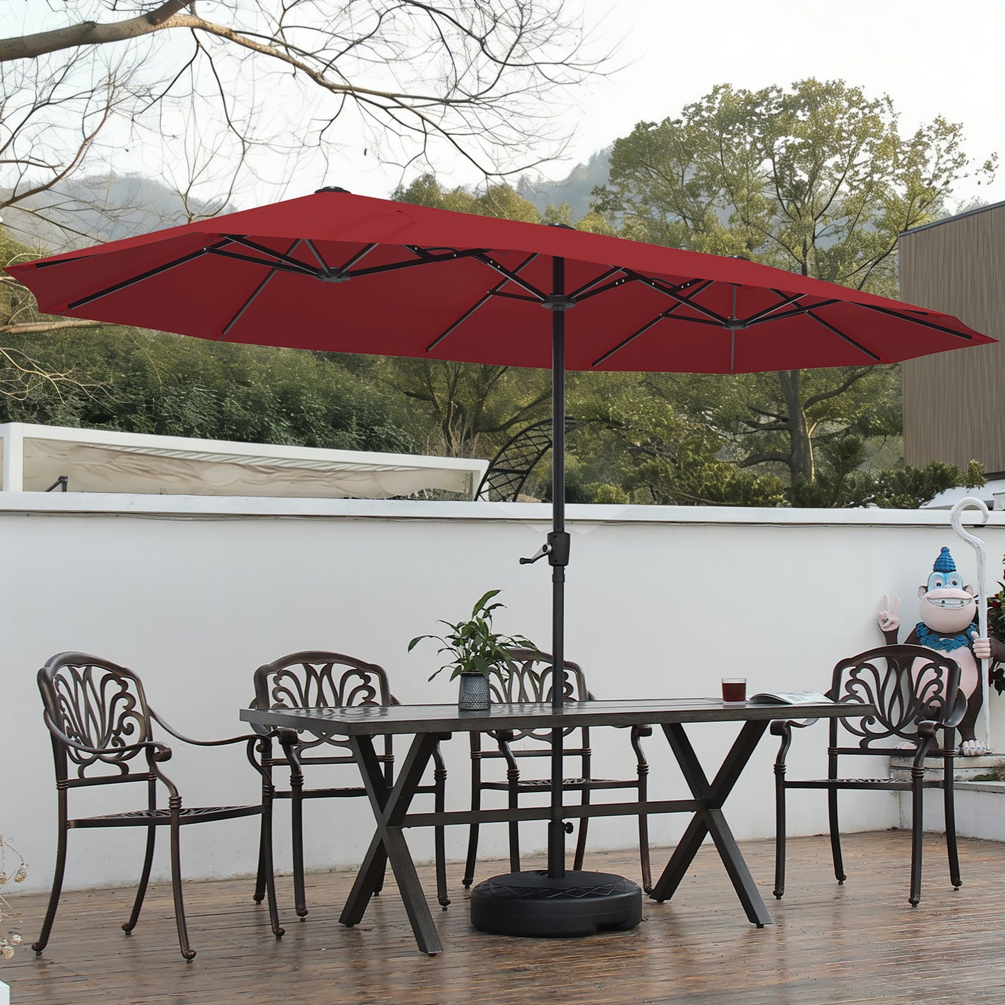 Autlaycil 13ft Patio Umbrella with Crank System and Sturdy Ribs, Sun Protection for Garden, Deck, Poolside, Outdoor - Red