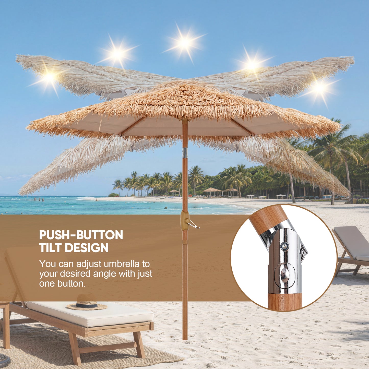 Autlaycil 7.5FT Grass Tiki Patio Umbrella with Push Button Tilt and Crank