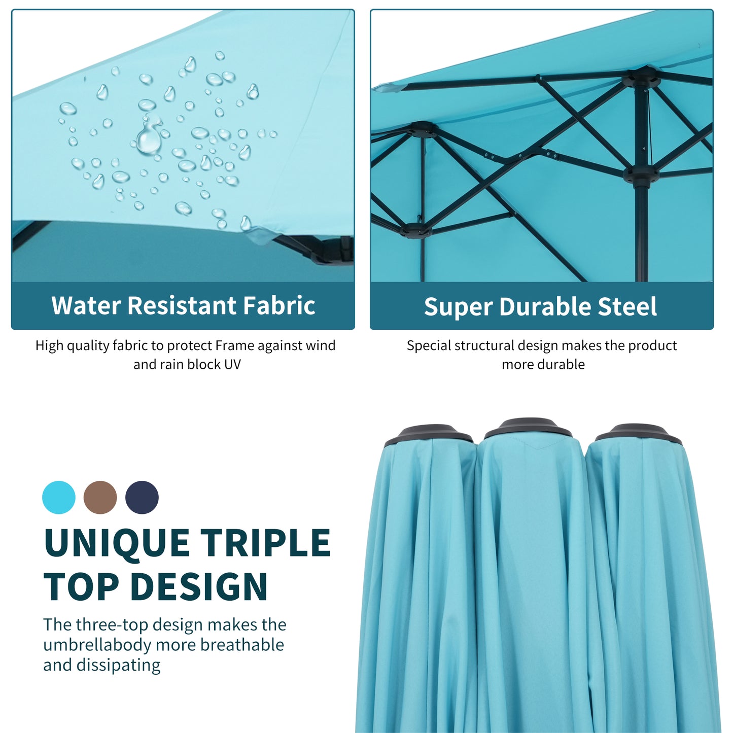 Autlaycil 13ft Patio Umbrella with Crank System and Sturdy Ribs, Sun Protection for Garden, Deck, Poolside, Outdoor - Blue