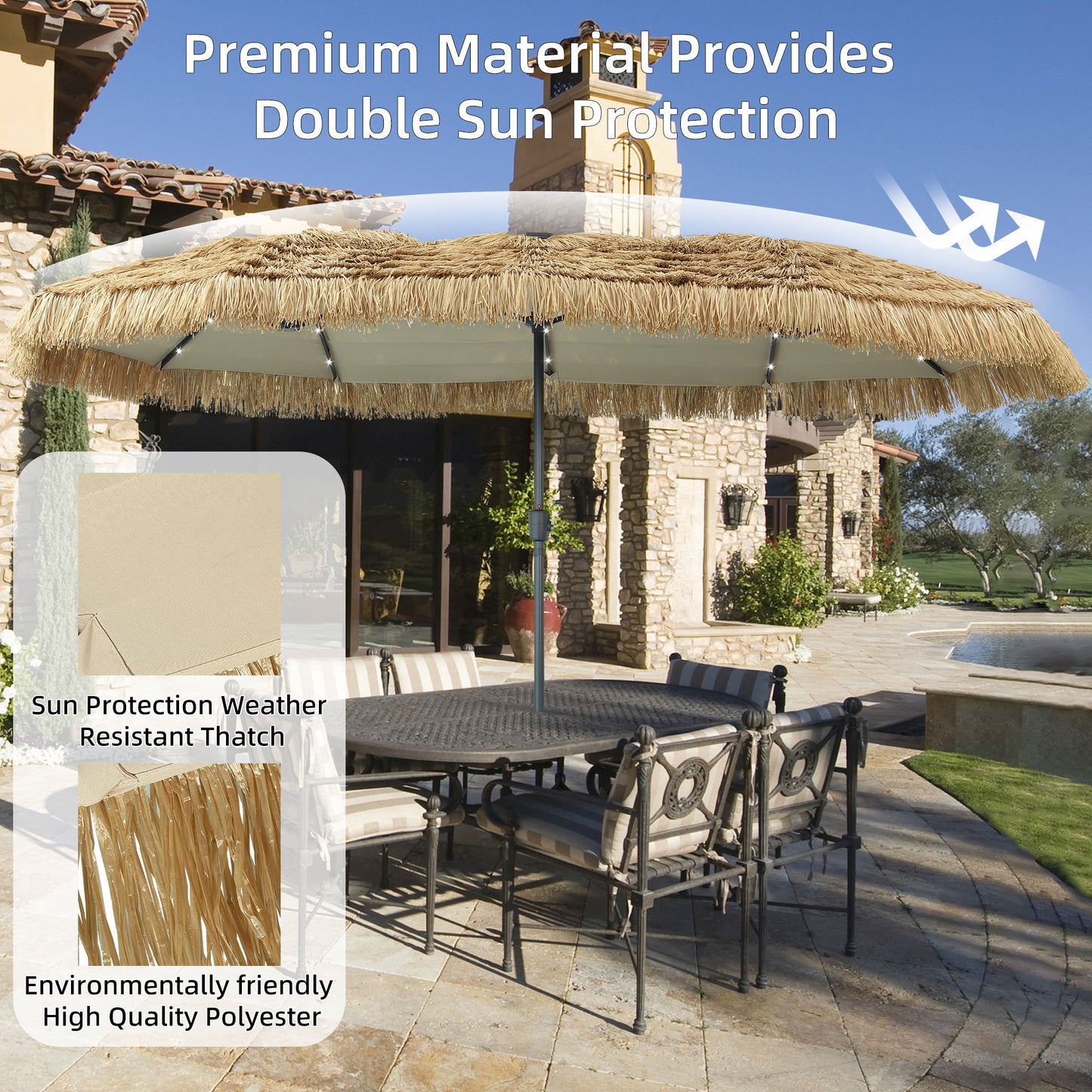 Autlaycil 13 ft Hula Tiki Patio Umbrella and 36 Lights, Hawaiian Style, Pool, Patio, Beach