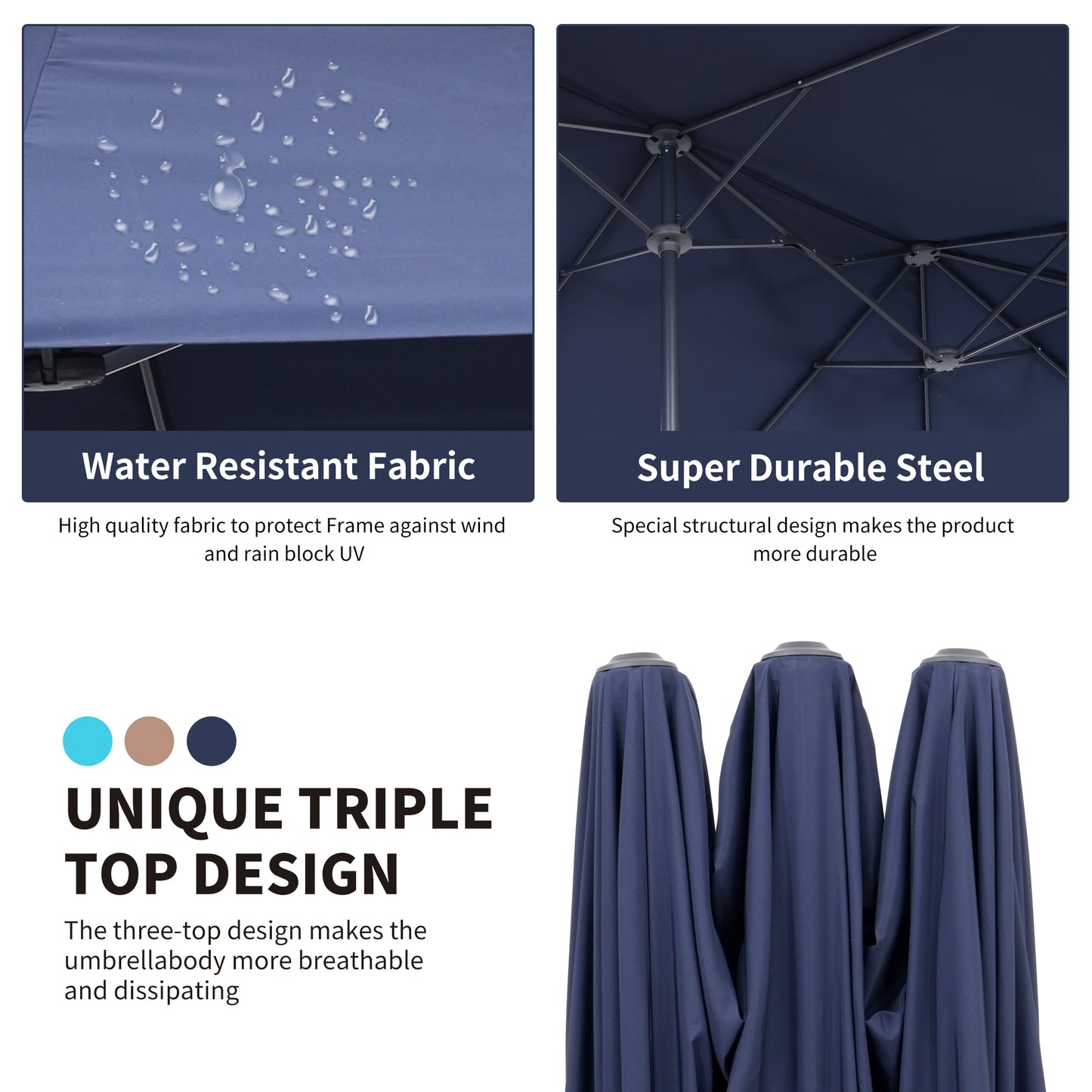 Autlaycil 13ft Patio Umbrella with Crank System and Sturdy Ribs, Sun Protection for Garden, Deck, Poolside, Outdoor - Navy Blue