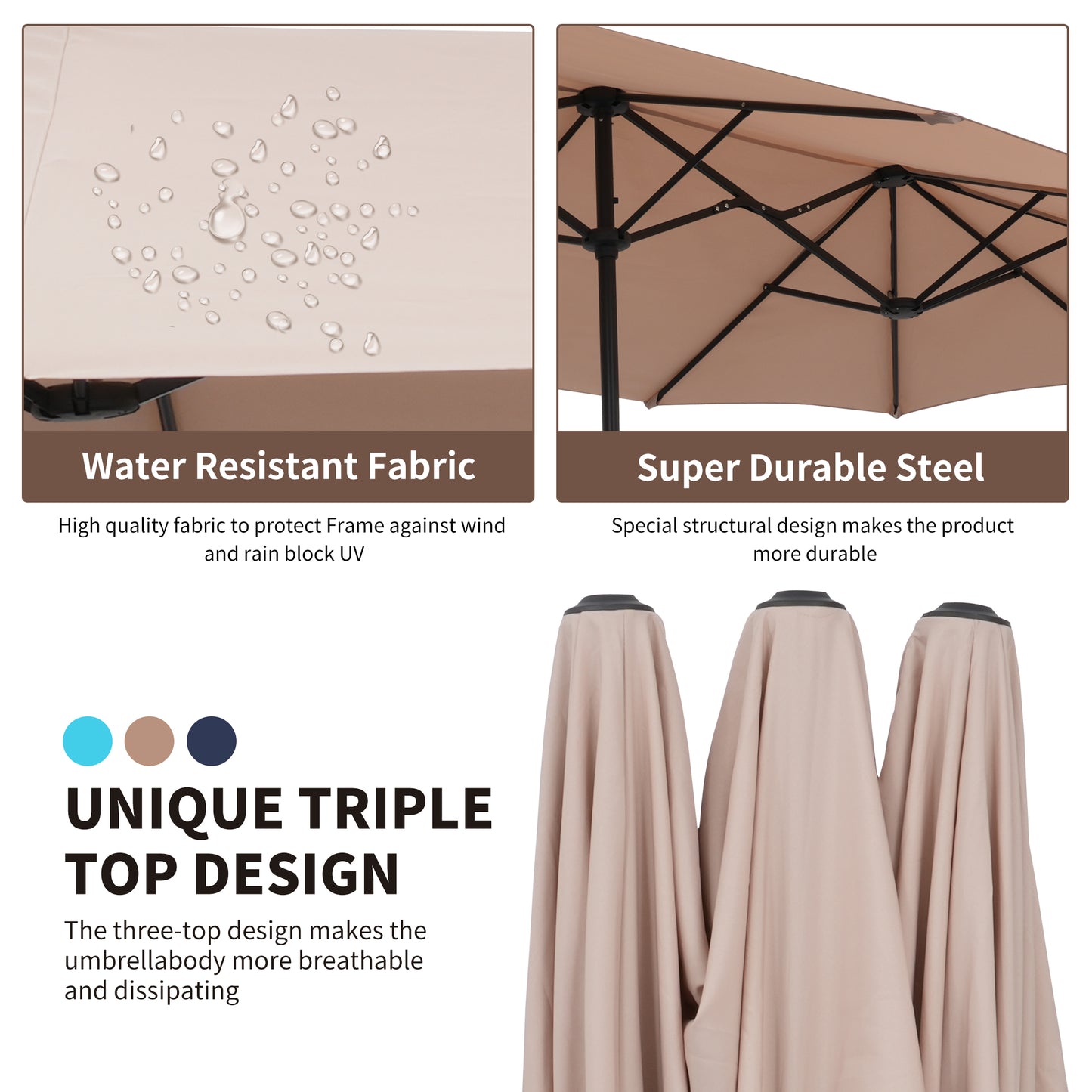 Autlaycil 13ft Patio Umbrella with Crank System and Sturdy Ribs, Sun Protection for Garden, Deck, Poolside, Outdoor - Beige