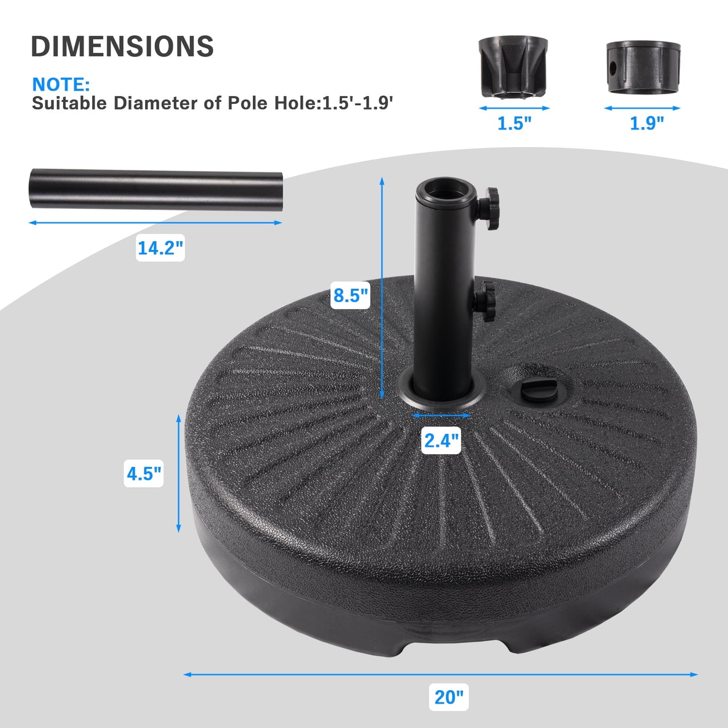 Autlaycil 2 pcs Patio Umbrella Base is Filled with 73 lbs of Sand or 48 lbs of Water, Black