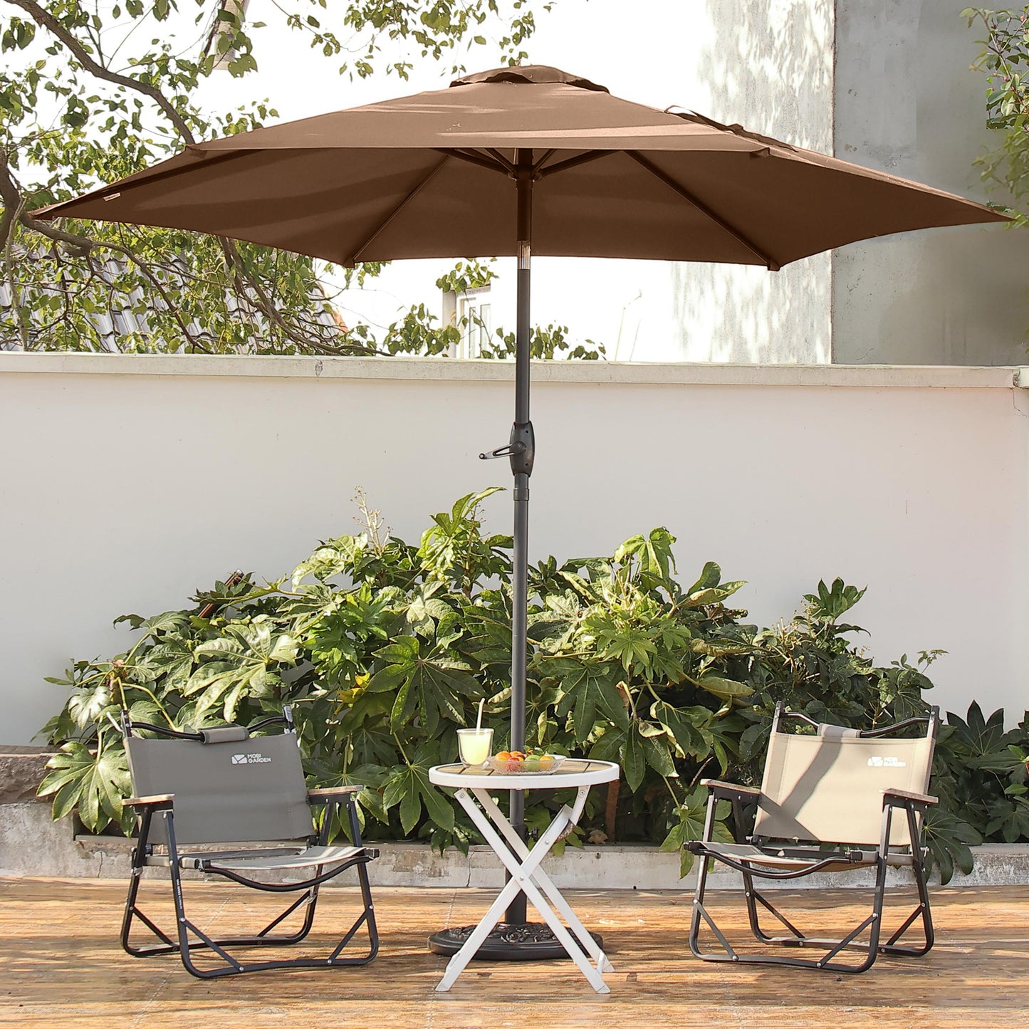 Autlaycil 9ft Coffee Outdoor Patio Umbrellas, Sturdy Ribs with Tilt and Crank for Table Garden Market and Poolside