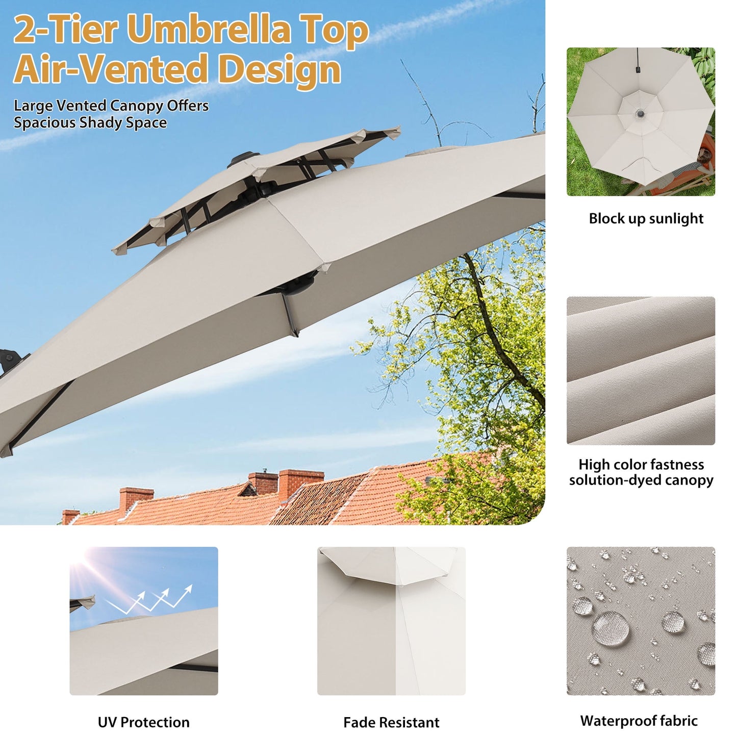 Autlaycil 10 FT Aluminum Offset Outdoor Cantilever Umbrella with 360-degree Rotation, 2-Tier Patio Umbrella, White