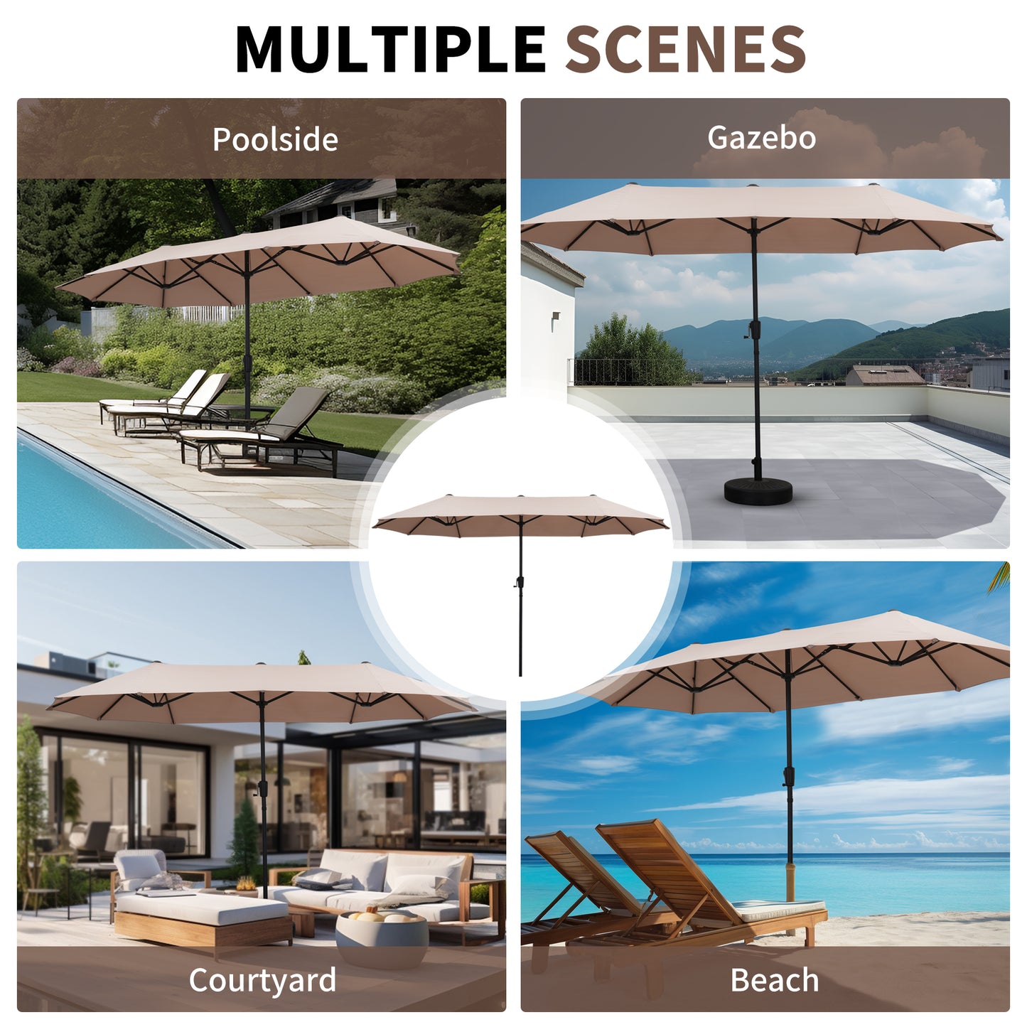 Autlaycil 13ft Patio Umbrella with Crank System and Sturdy Ribs, Sun Protection for Garden, Deck, Poolside, Outdoor - Beige