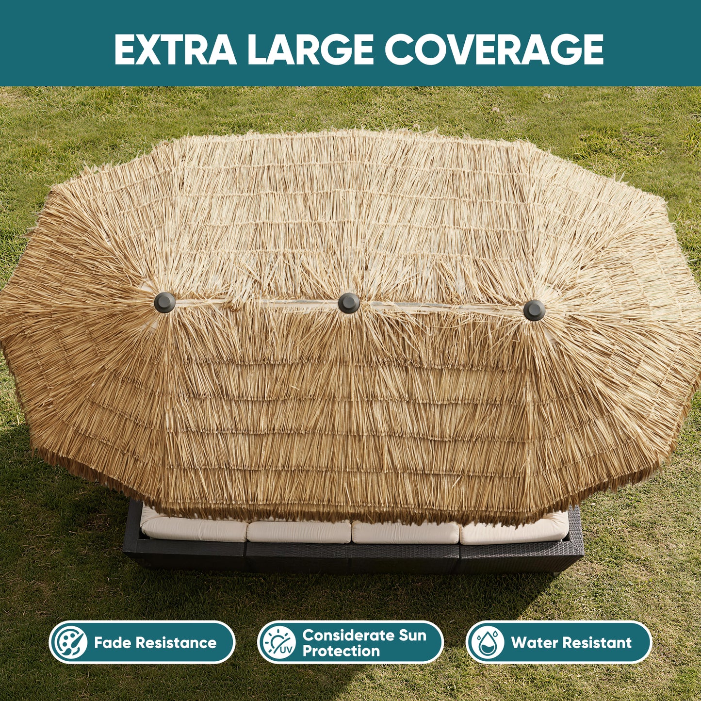 Autlaycil 13 ft Hula Tiki Patio Umbrella with Base, Hawaiian Style, Pool, Patio, Beach