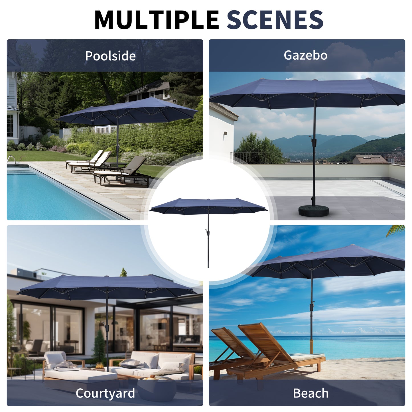 Autlaycil 13ft Patio Umbrella with Crank System and Sturdy Ribs, Sun Protection for Garden, Deck, Poolside, Outdoor - Navy Blue