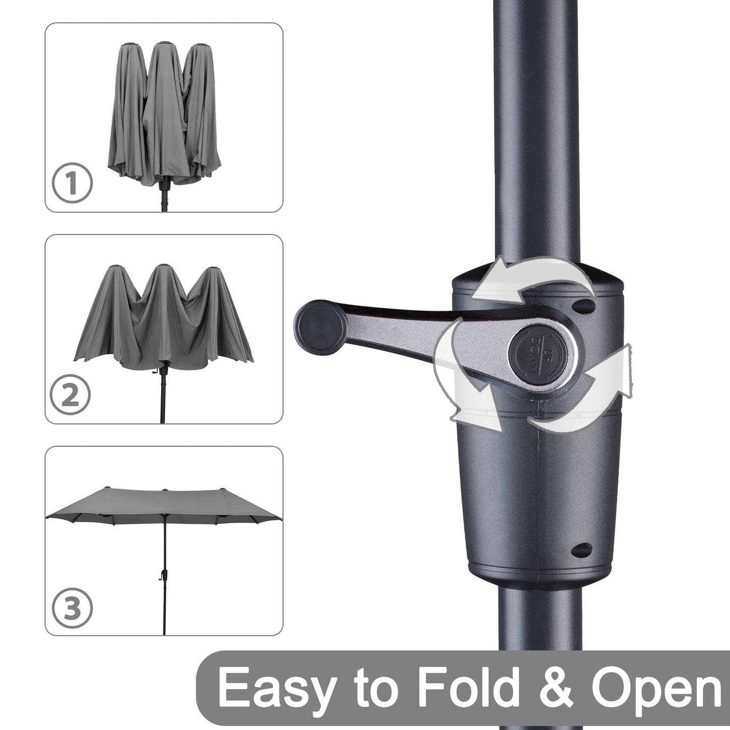 Autlaycil 13 ft Rectangle Patio Umbrella with Crank, Outdoor Market Umbrella with Umbrella Base (Grey)