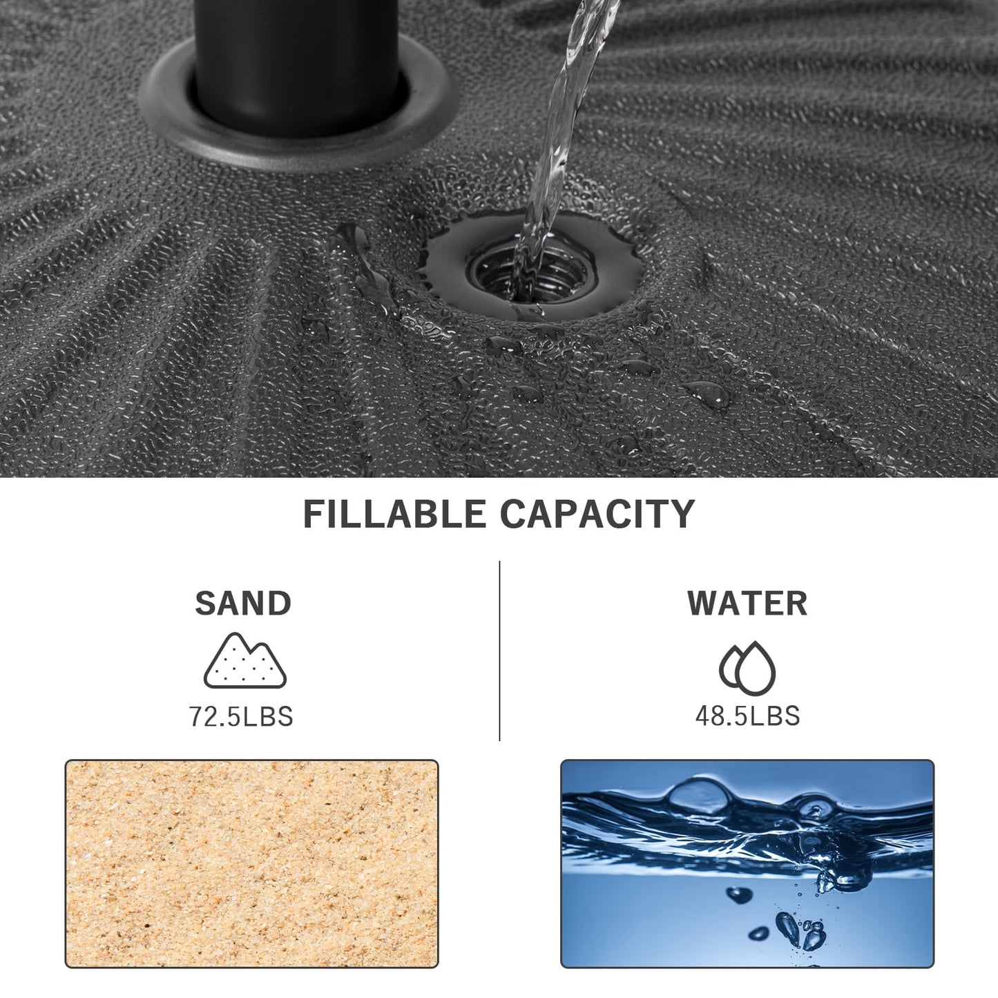 Autlaycil 2 pcs Patio Umbrella Base is Filled with 73 lbs of Sand or 48 lbs of Water, Black
