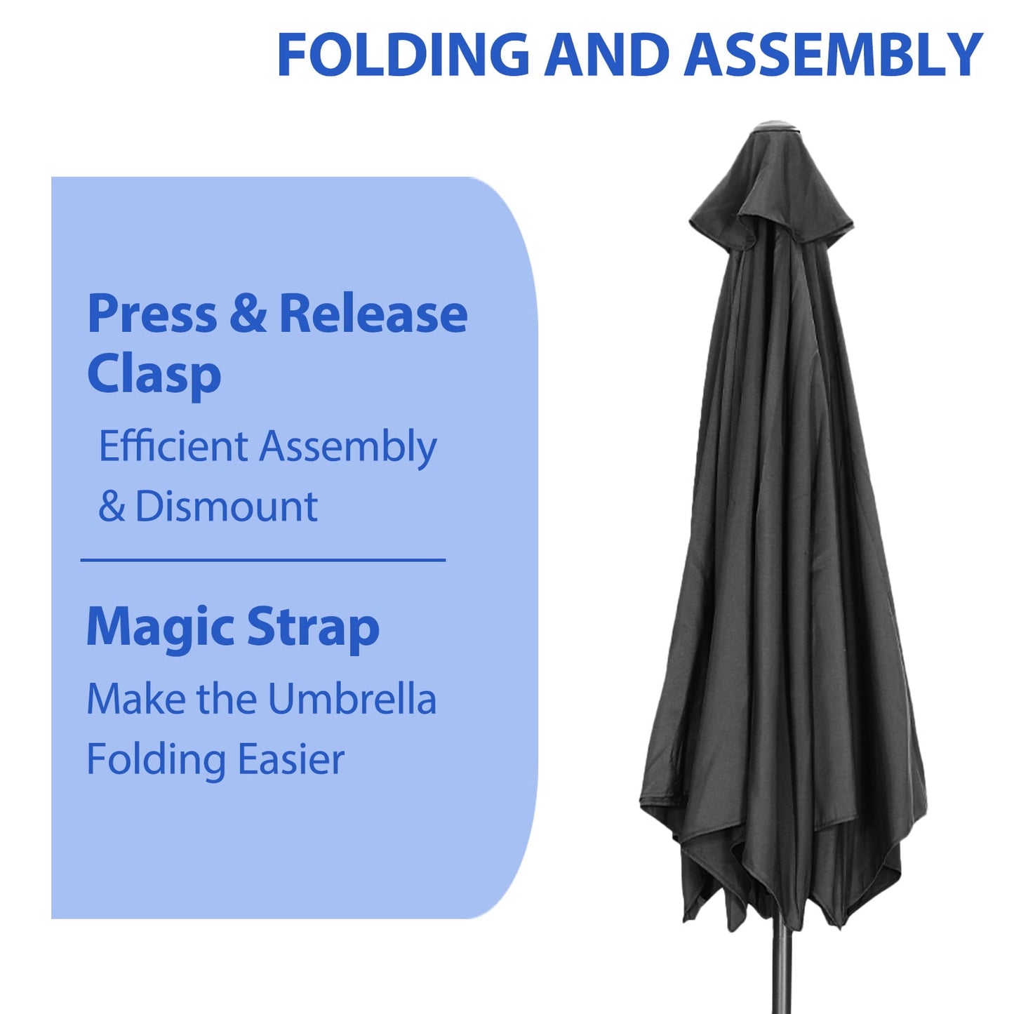 Autlaycil 9ft Outdoor Patio Umbrella and 48 lbs Heavy Duty Water Suitable for Base Stand, Outdoor Market Umbrella with Tilting Crank and Base Included-Black