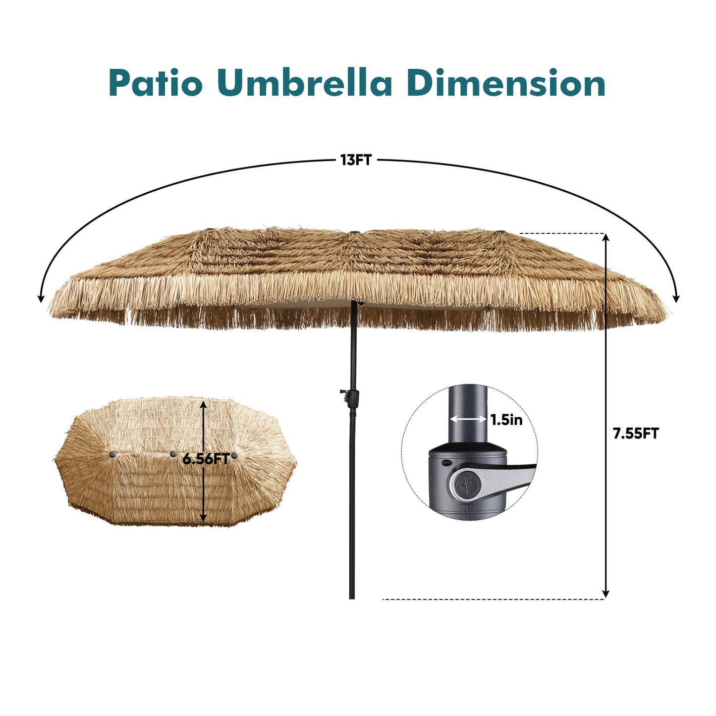 Autlaycil 13 ft Hula Tiki Patio Umbrella with Base, Hawaiian Style, Pool, Patio, Beach